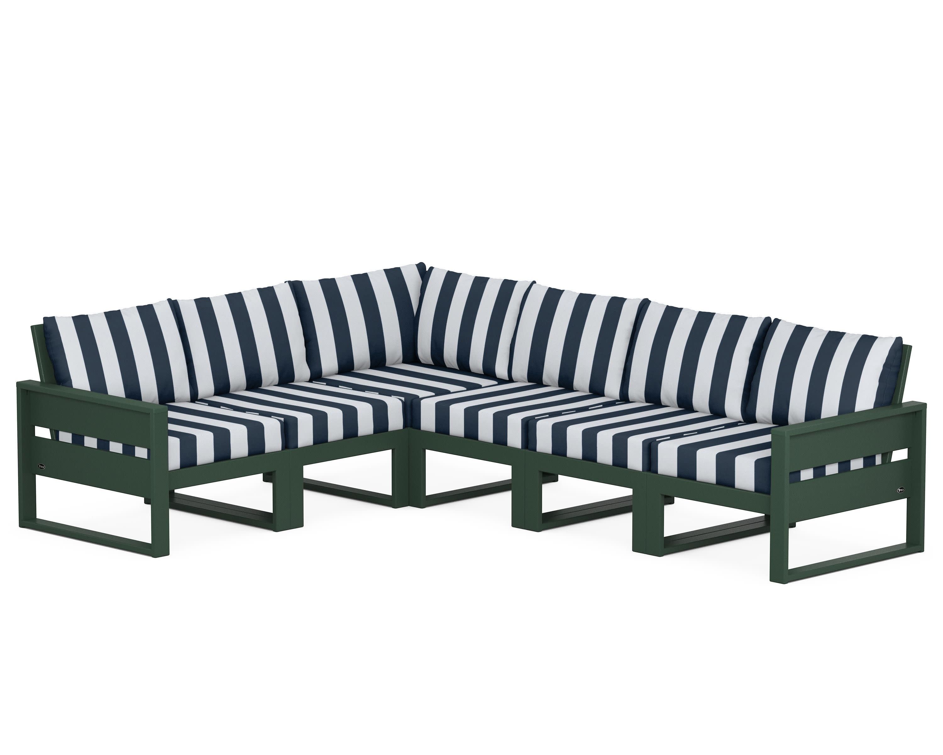 Eastport 6-Piece Sectional in Rainforest Canopy / Cabana Stripe Marine Indigo