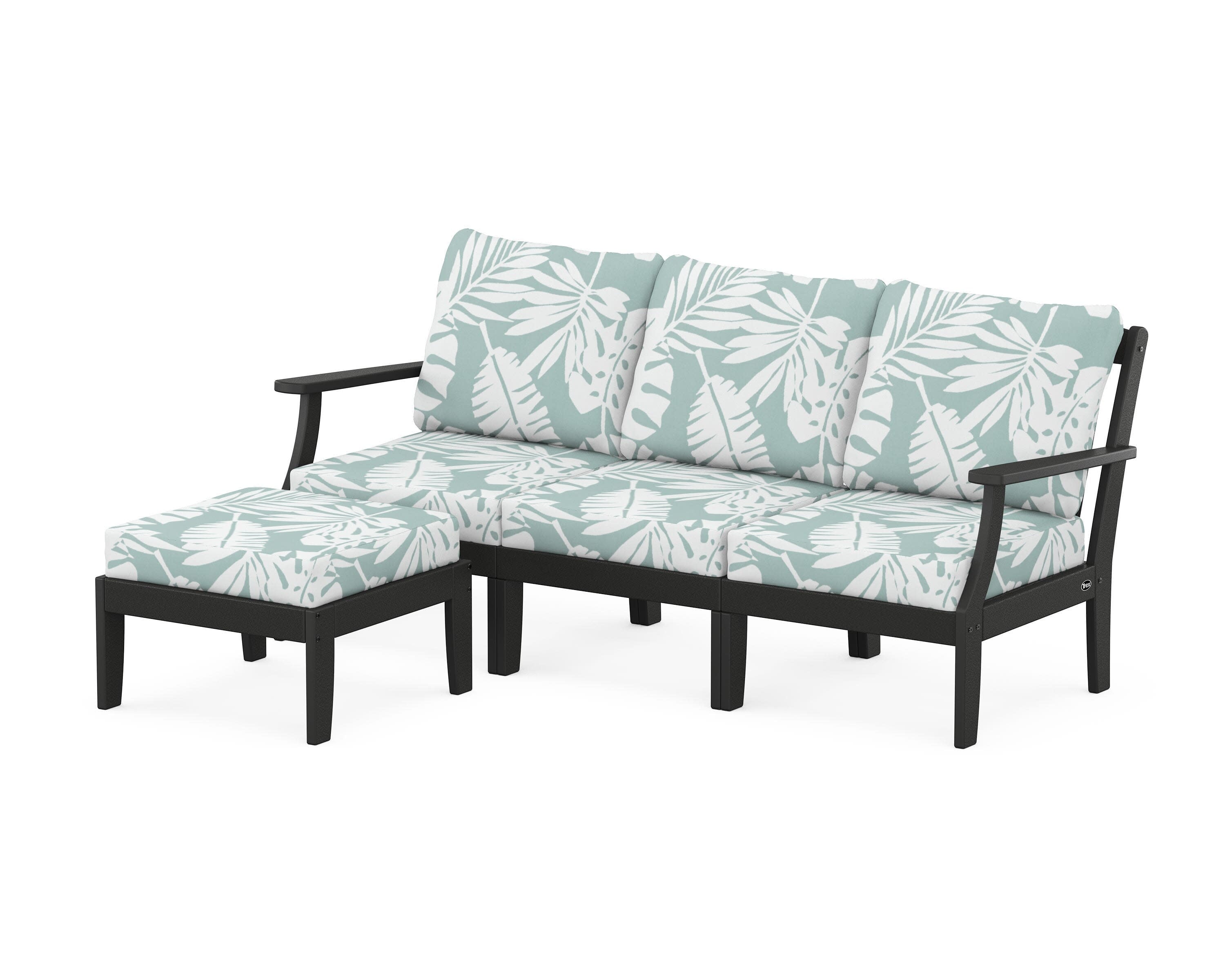 Yacht Club Modular 4-Piece Deep Seating Set with Ottoman in Charcoal Black / Leaf Glacier Spa