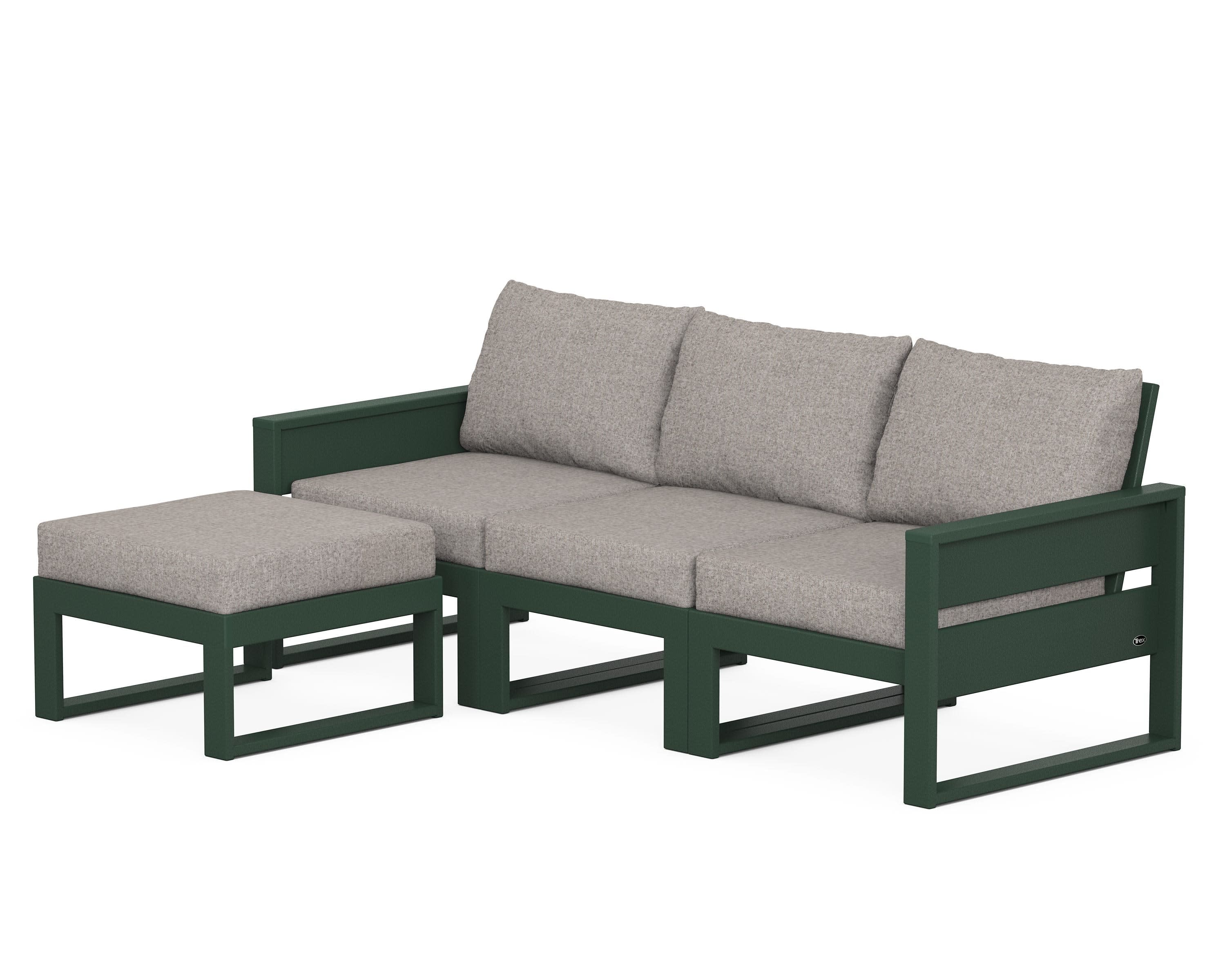 Eastport 4- Piece Sectional with Ottoman in Rainforest Canopy / Weathered Tweed