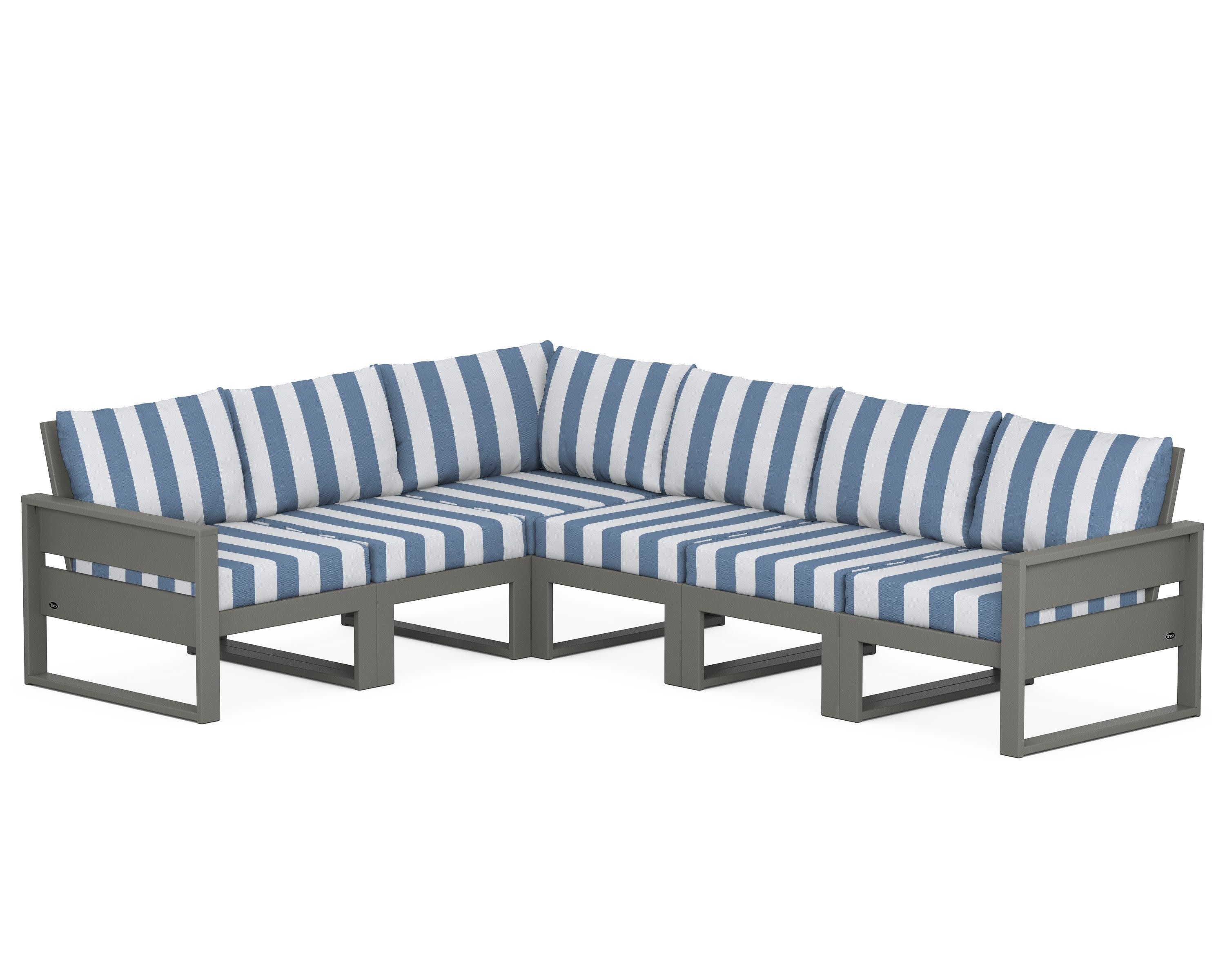 Eastport 6-Piece Sectional in Stepping Stone / Cabana Stripe Sky Blue
