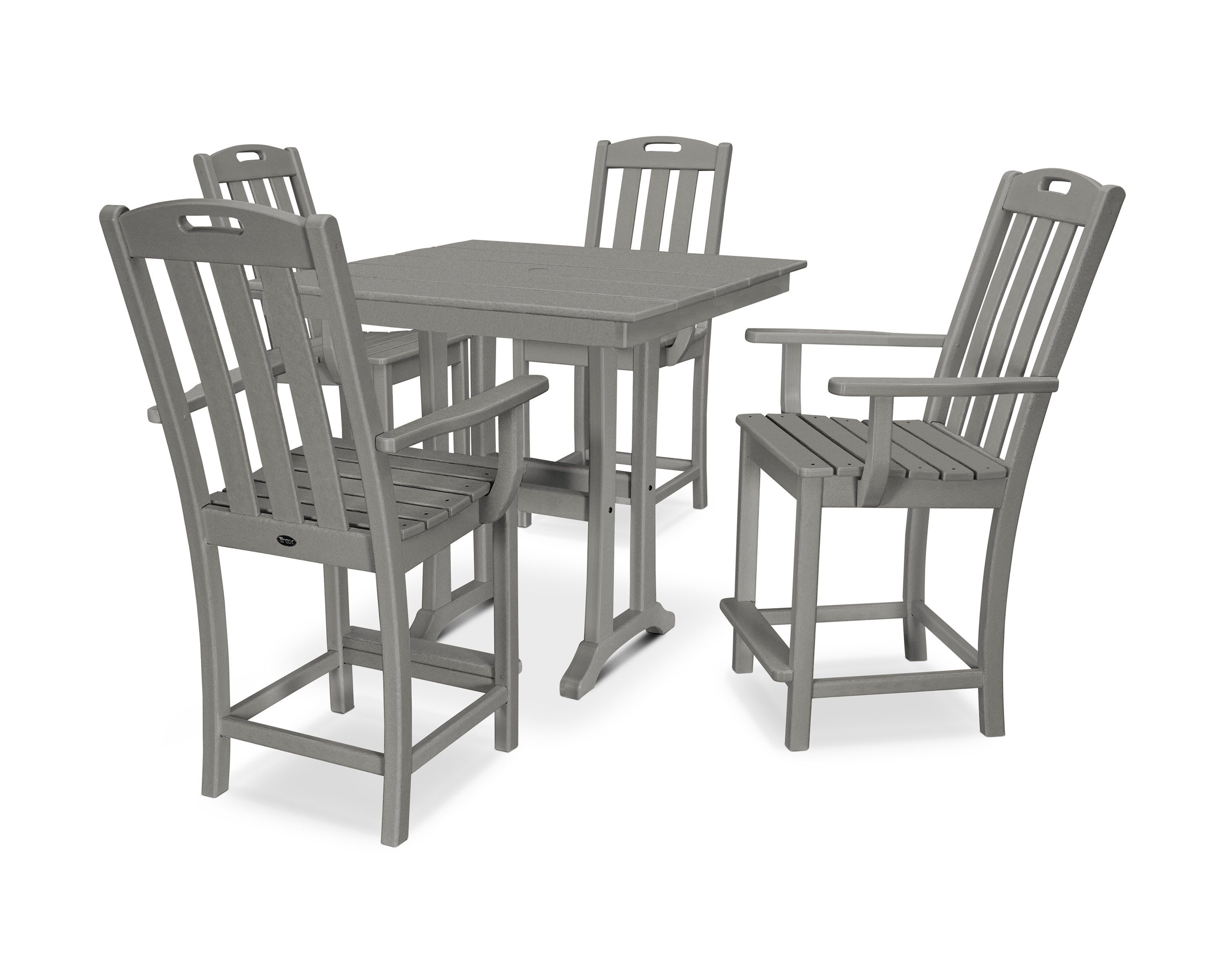 Yacht Club 5-Piece Farmhouse Trestle Arm Chair Counter Set in Stepping Stone