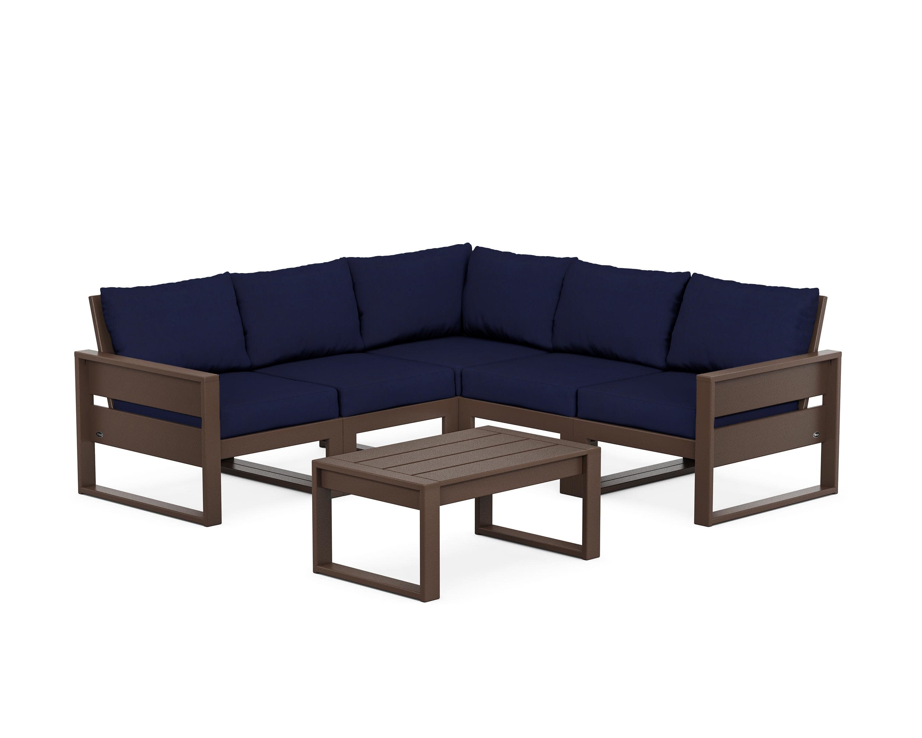 Eastport 6-Piece Deep Seating Sectional + Coffee Table Set in Vintage Lantern / Navy
