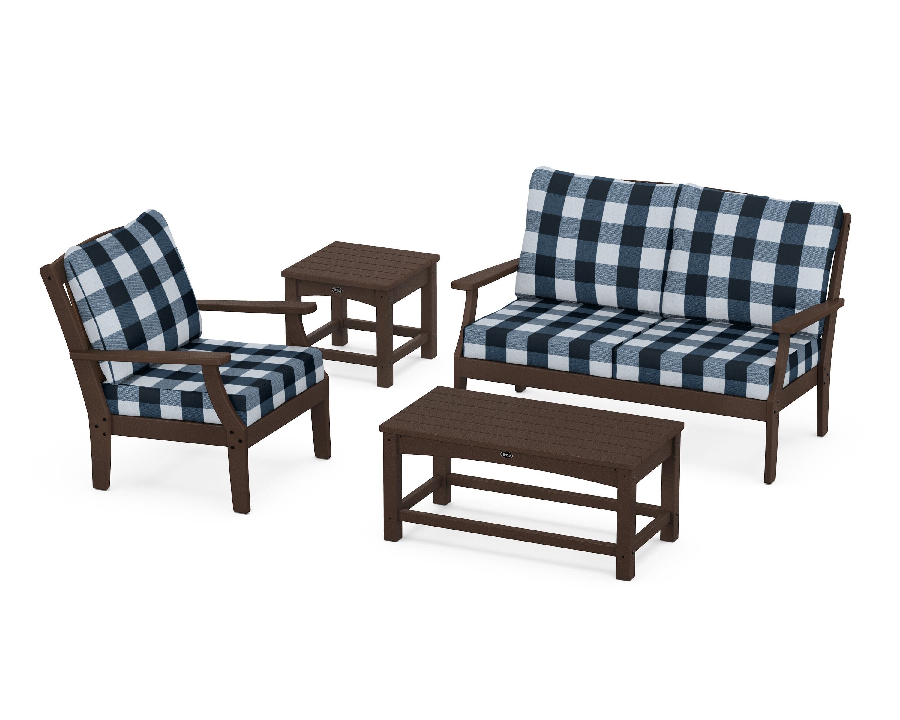 Yacht Club 4-Piece Deep Seating Set in Vintage Lantern / Buffalo Plaid Marine Indigo