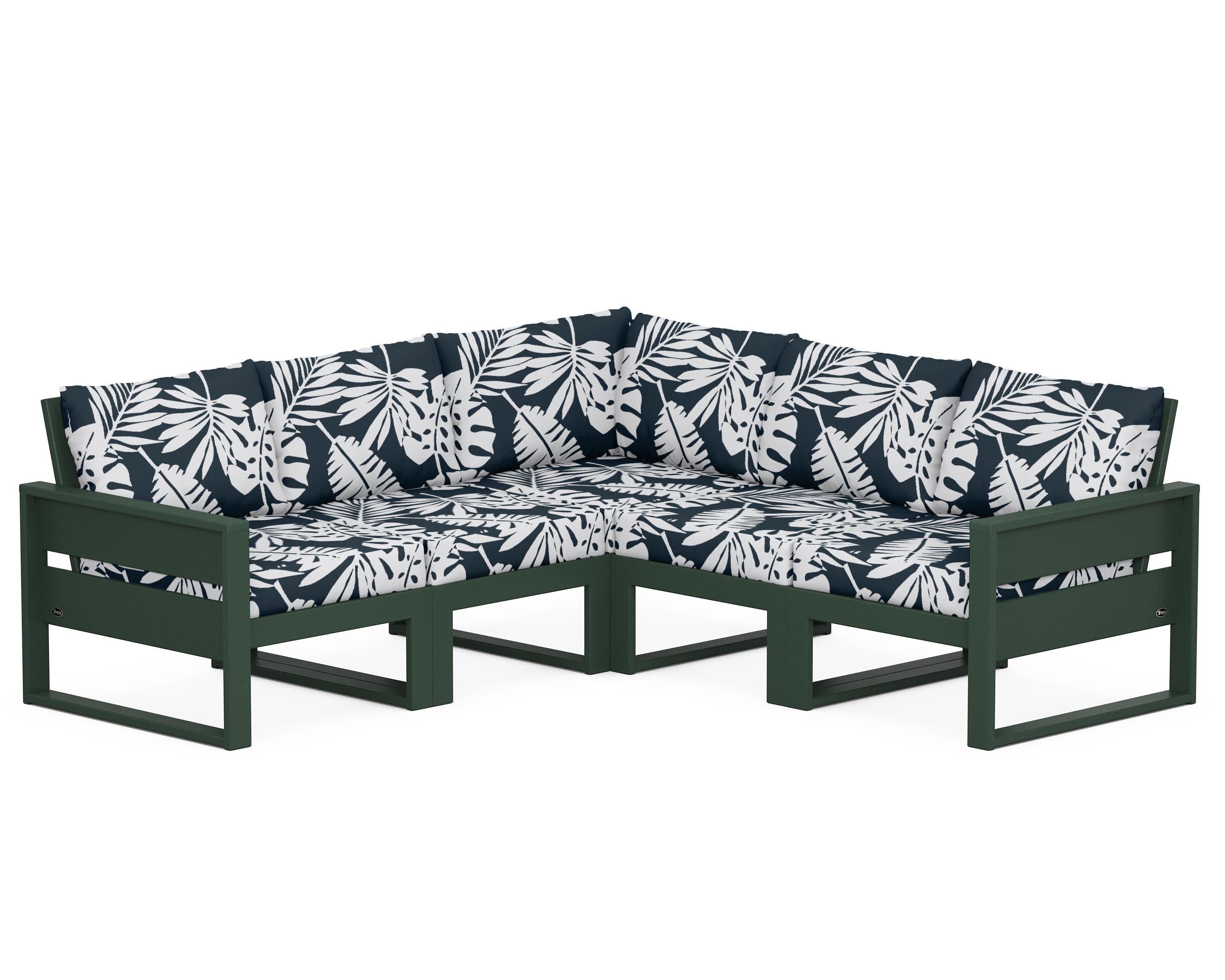 Eastport 5-Piece Sectional in Rainforest Canopy / Leaf Marine Indigo