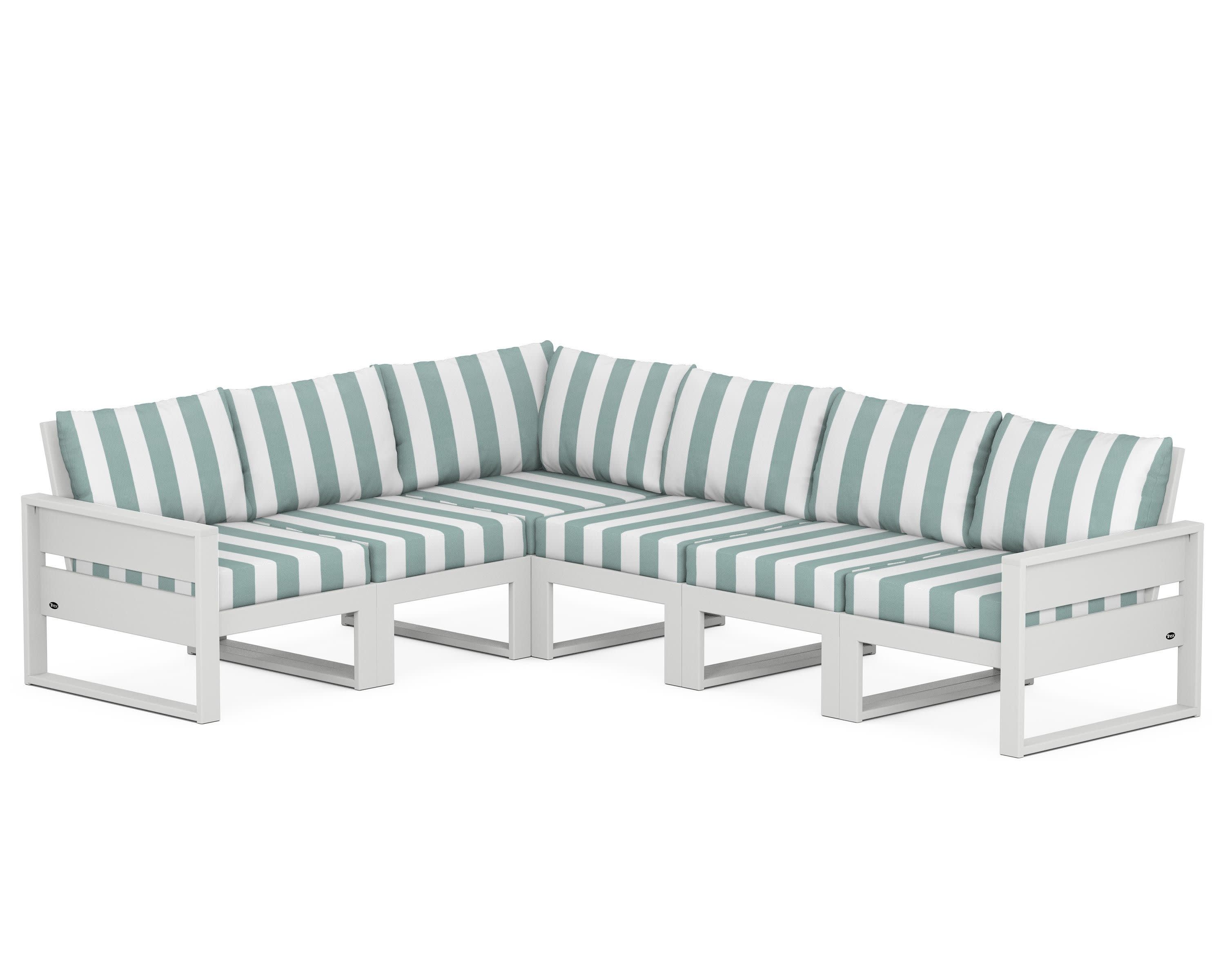 Eastport 6-Piece Sectional in Classic White / Cabana Stripe Glacier Spa