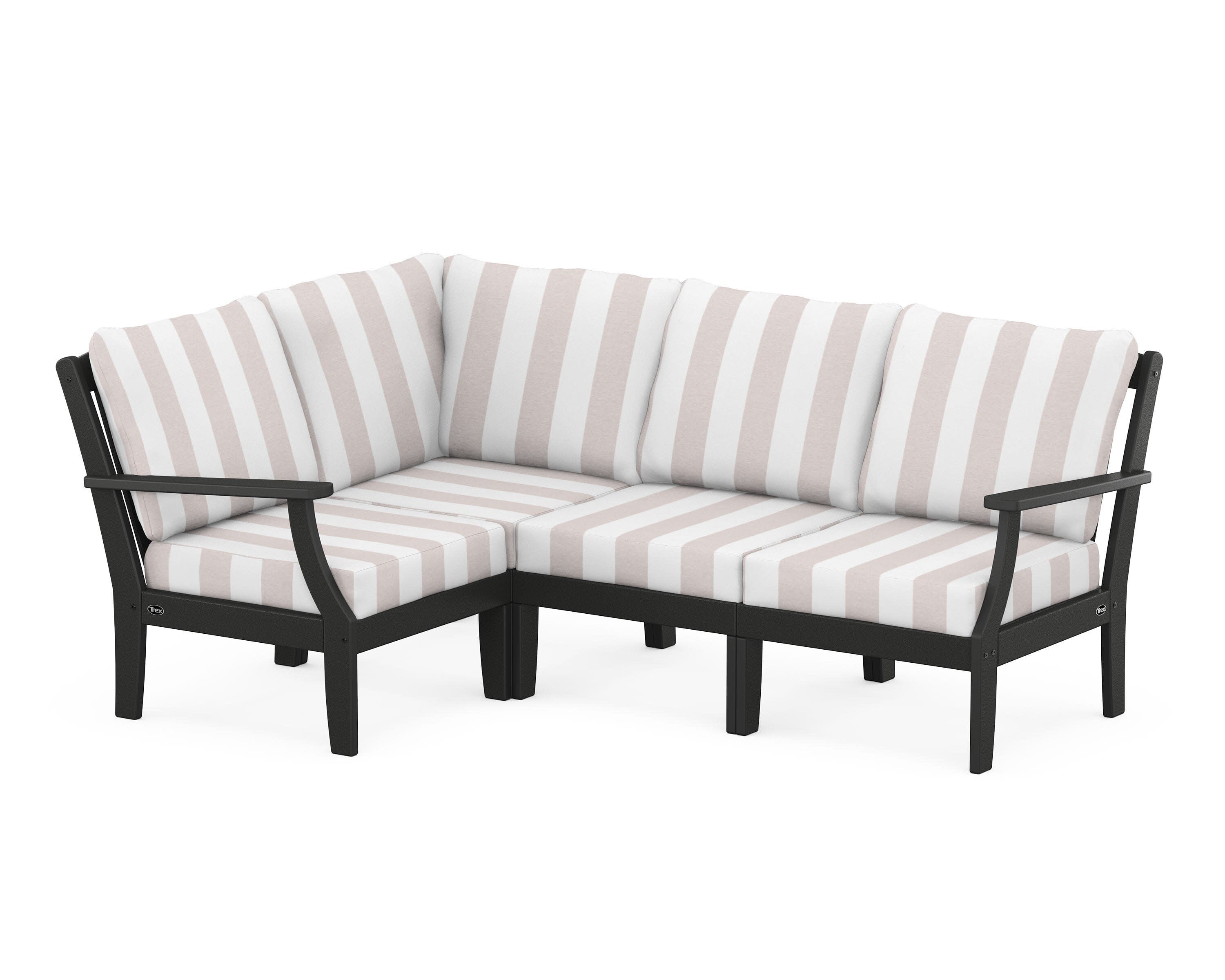 Yacht Club Modular 4-Piece Deep Seating Set in Charcoal Black / Cabana Stripe Dune Burlap