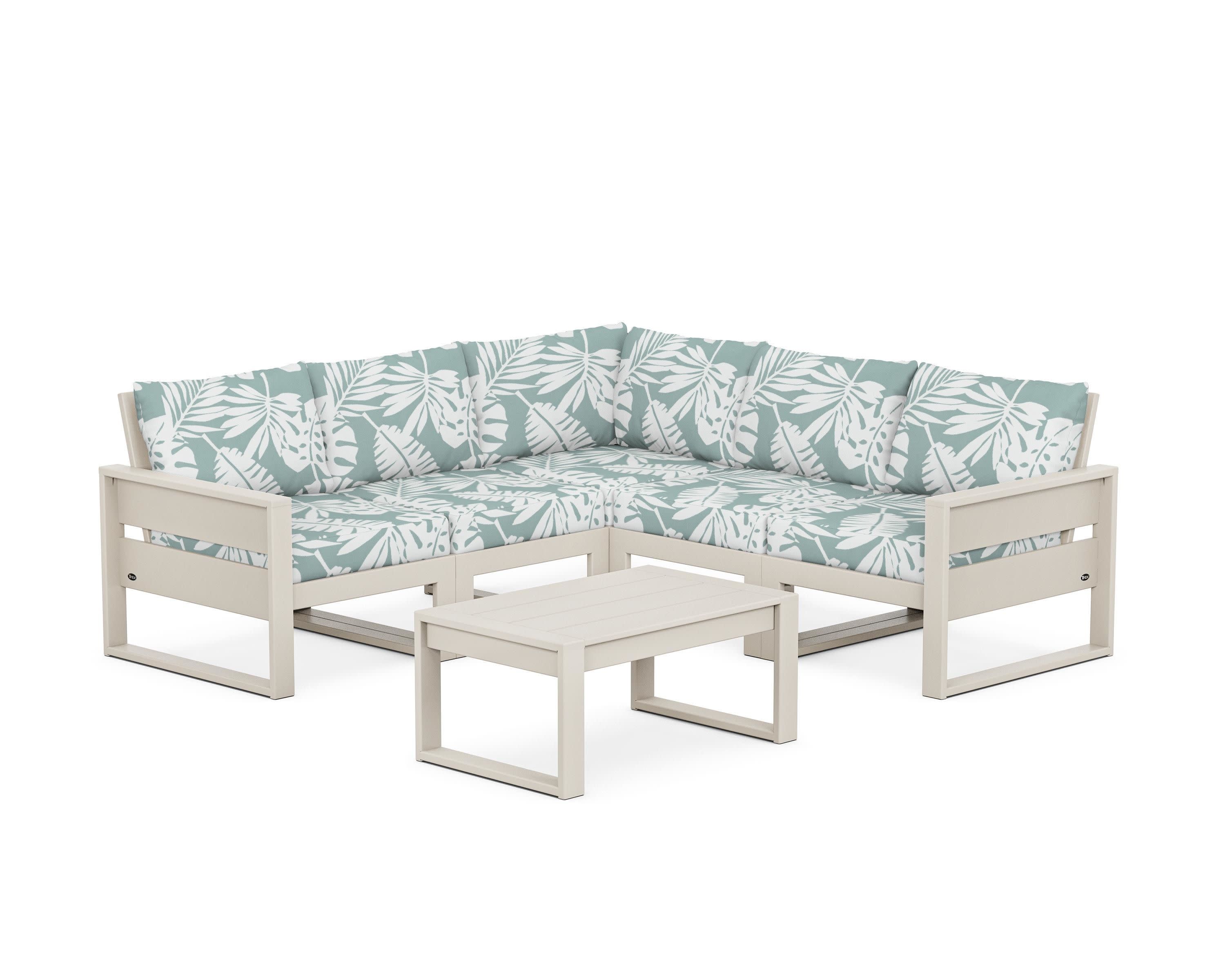 Eastport 6-Piece Deep Seating Sectional + Coffee Table Set in Sand Castle / Leaf Glacier Spa