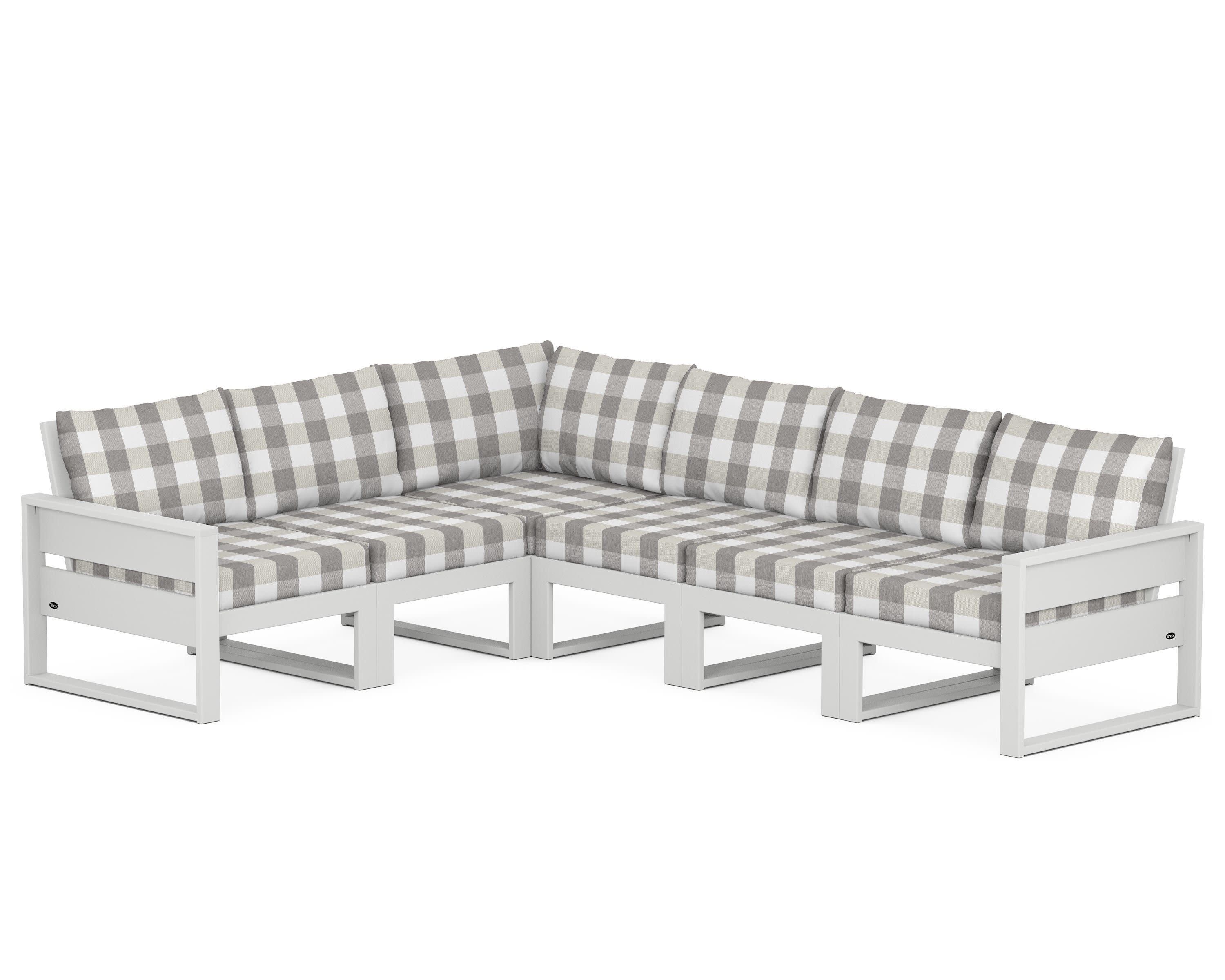 Eastport 6-Piece Sectional in Classic White / Buffalo Plaid Grey Mist