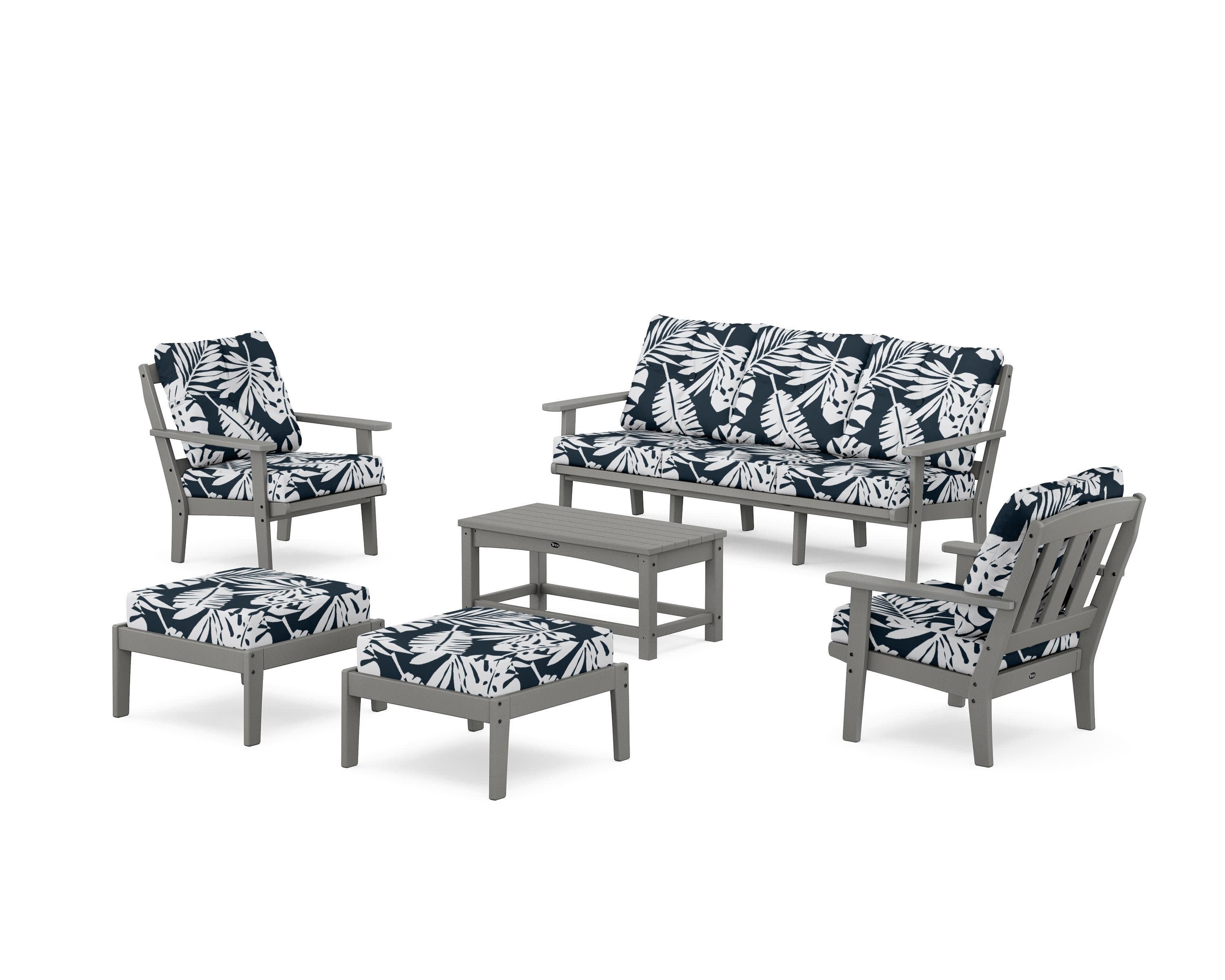 Cape Cod 6-Piece Lounge Sofa Set in Stepping Stone / Leaf Marine Indigo