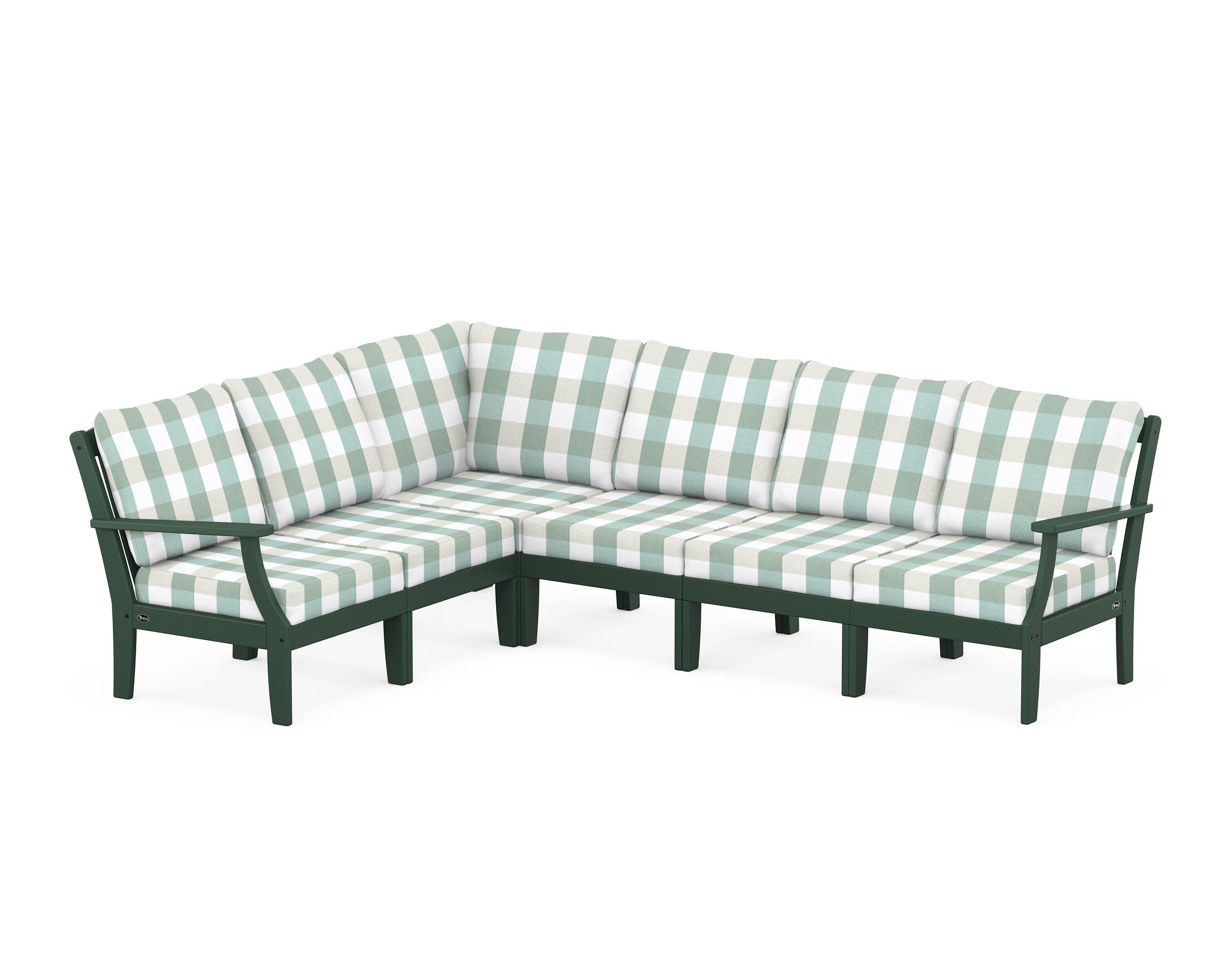 Yacht Club Modular 6-Piece Deep Seating Set in Rainforest Canopy / Buffalo Plaid Glacier Spa