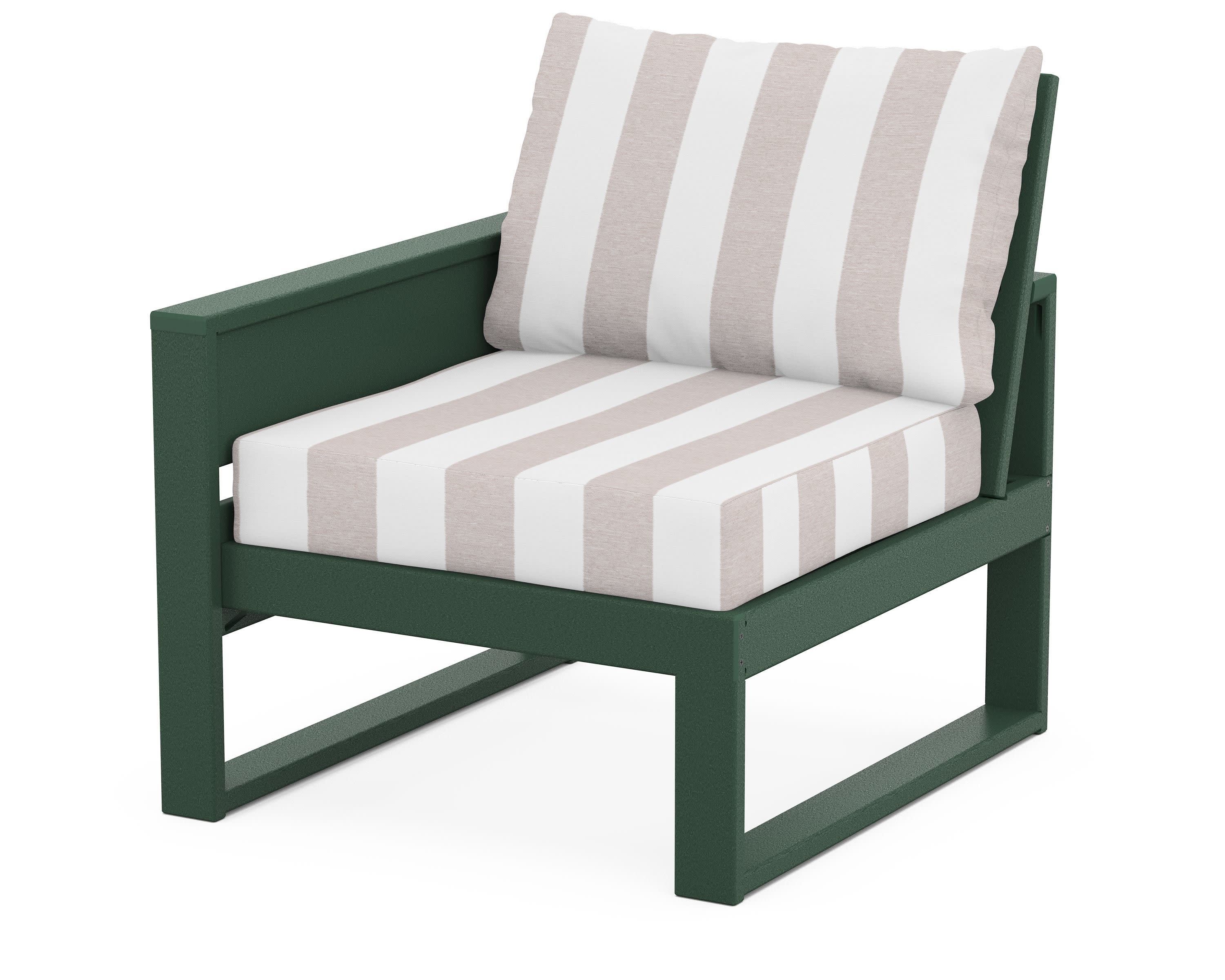 Eastport Modular Left Arm Chair in Rainforest Canopy / Cabana Stripe Dune Burlap