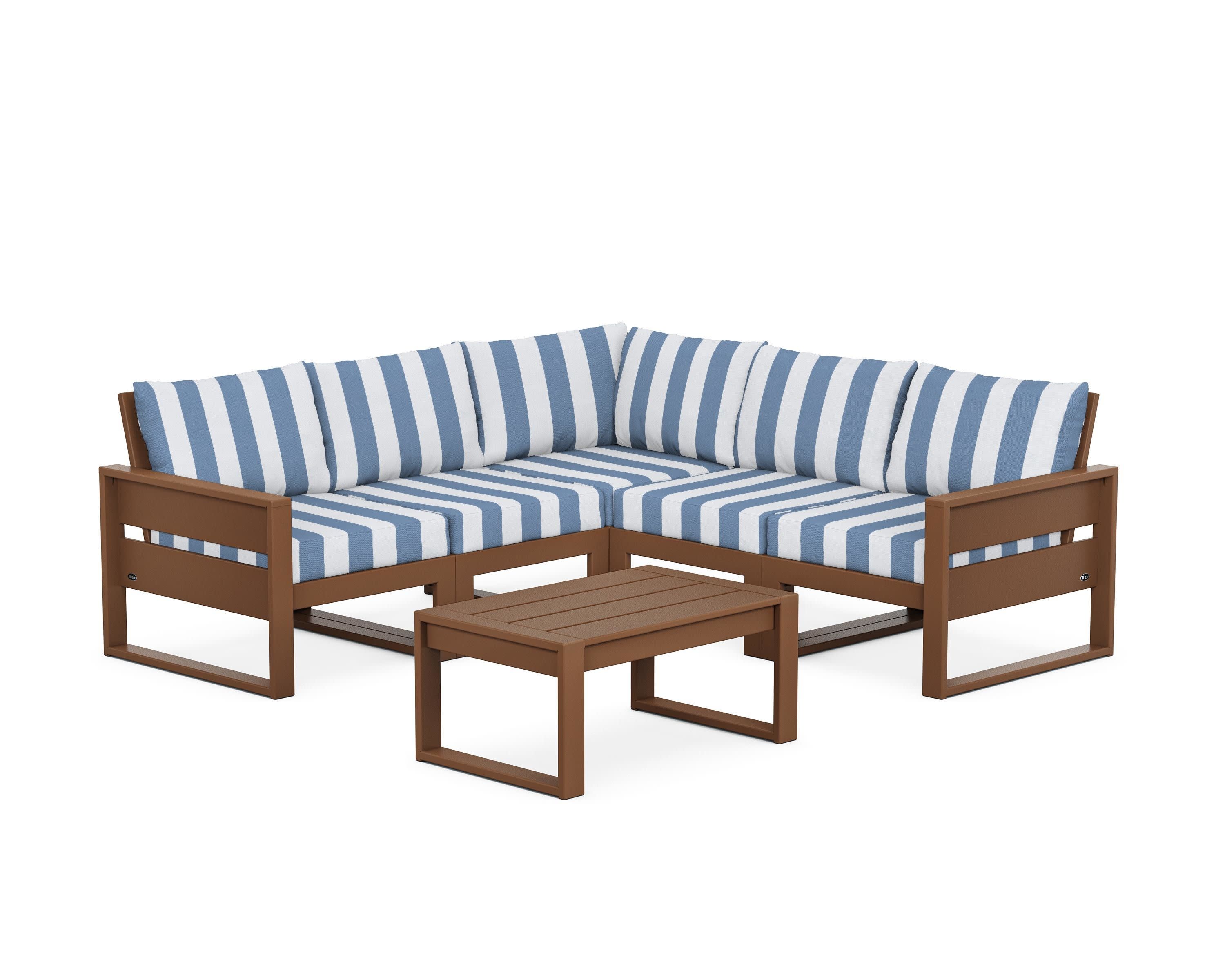 Eastport 6-Piece Deep Seating Sectional + Coffee Table Set in Tree House / Cabana Stripe Sky Blue