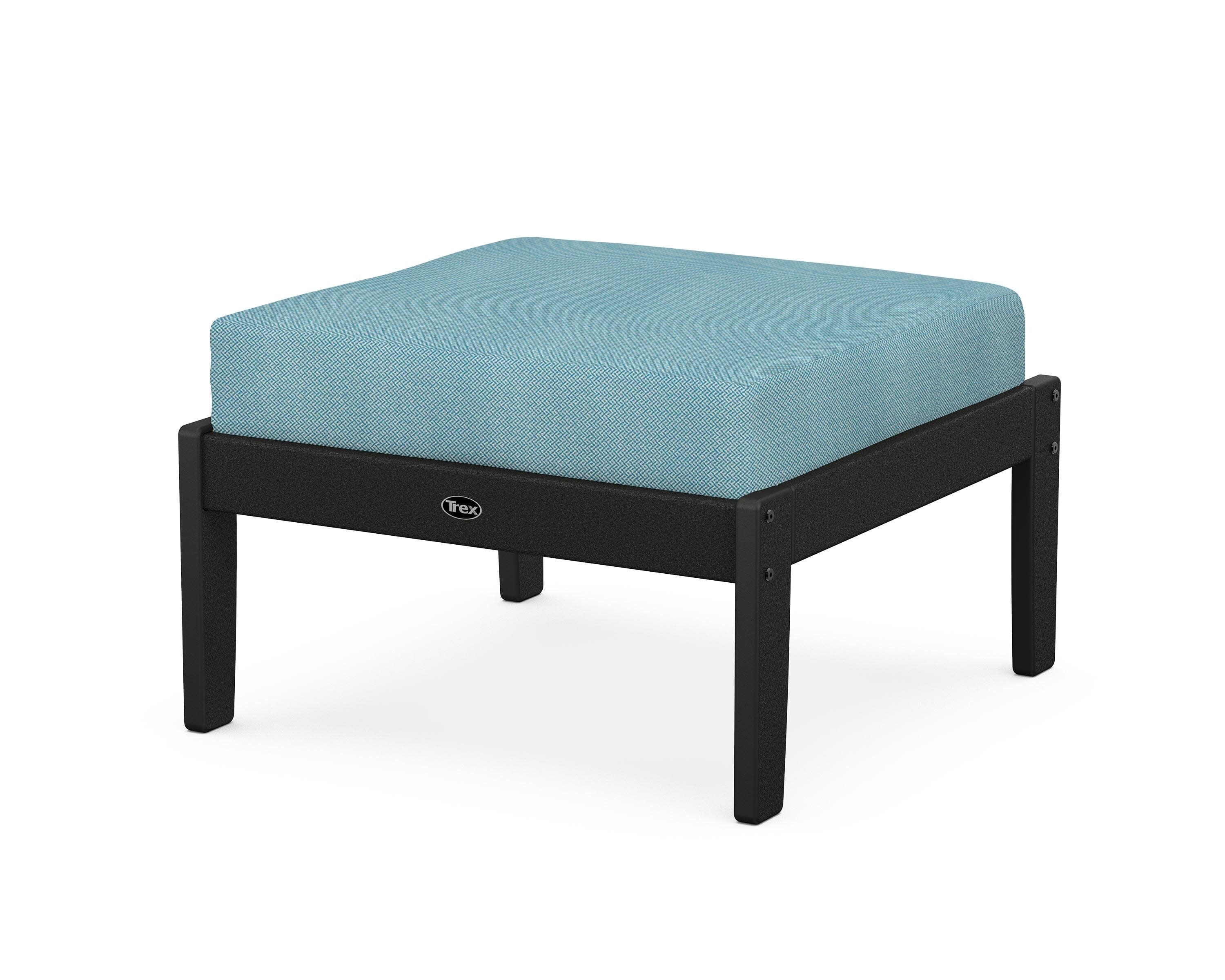 Yacht Club Deep Seating Ottoman in Charcoal Black / Lattice Sky Blue