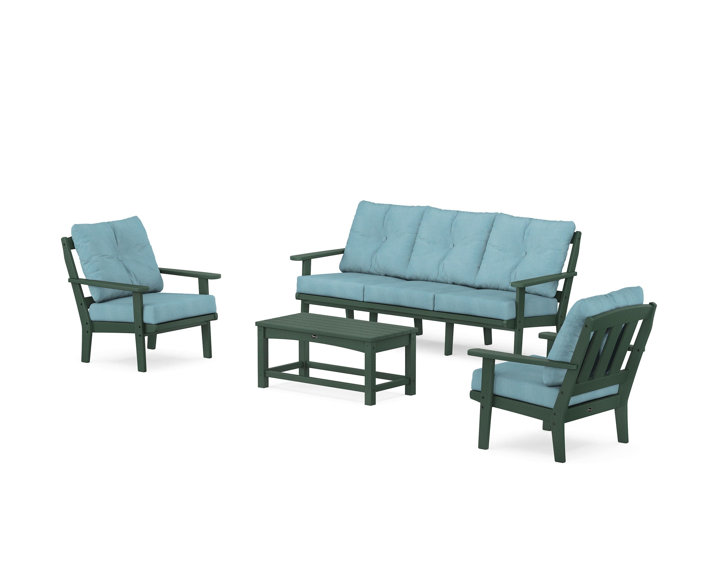 Cape Cod 4-Piece Deep Seating Set with Sofa in Rainforest Canopy / Lattice Sky Blue
