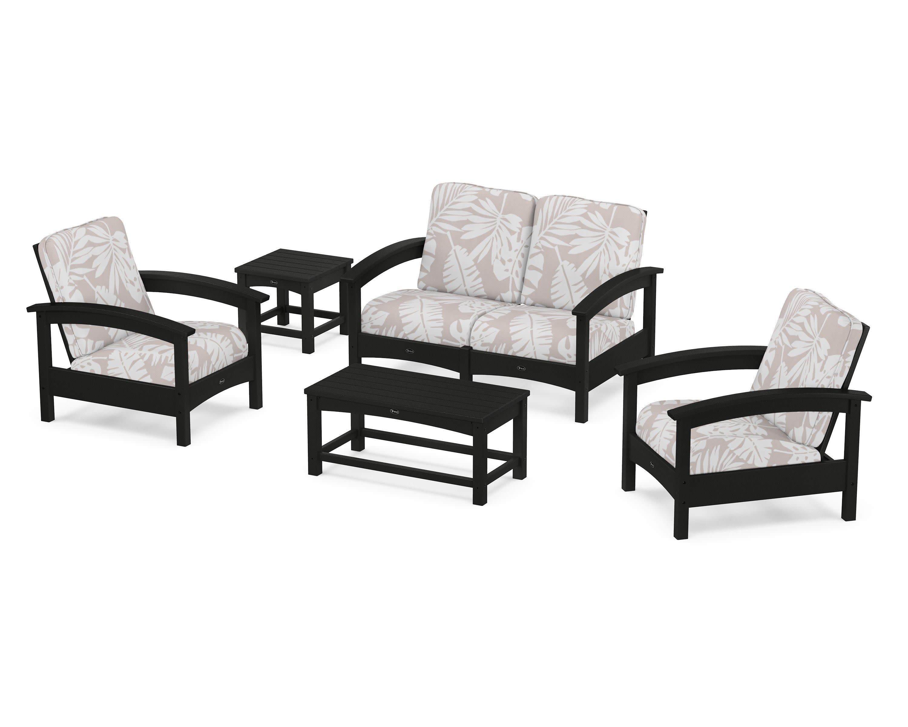 Rockport Club 6-Piece Deep Seating Conversation Set in Charcoal Black / Leaf Dune Burlap