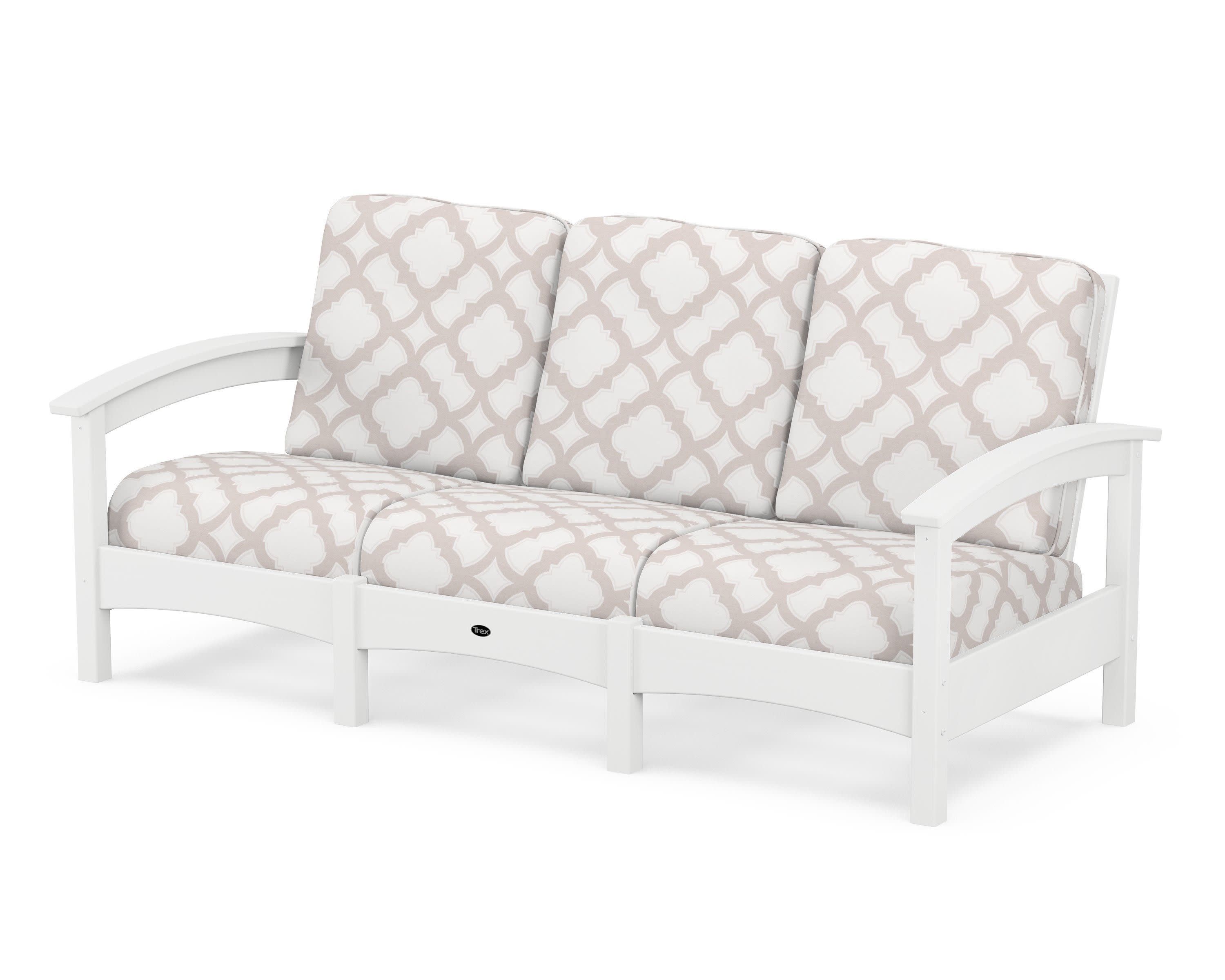 Rockport Club Sofa in Classic White / Trellis Dune Burlap