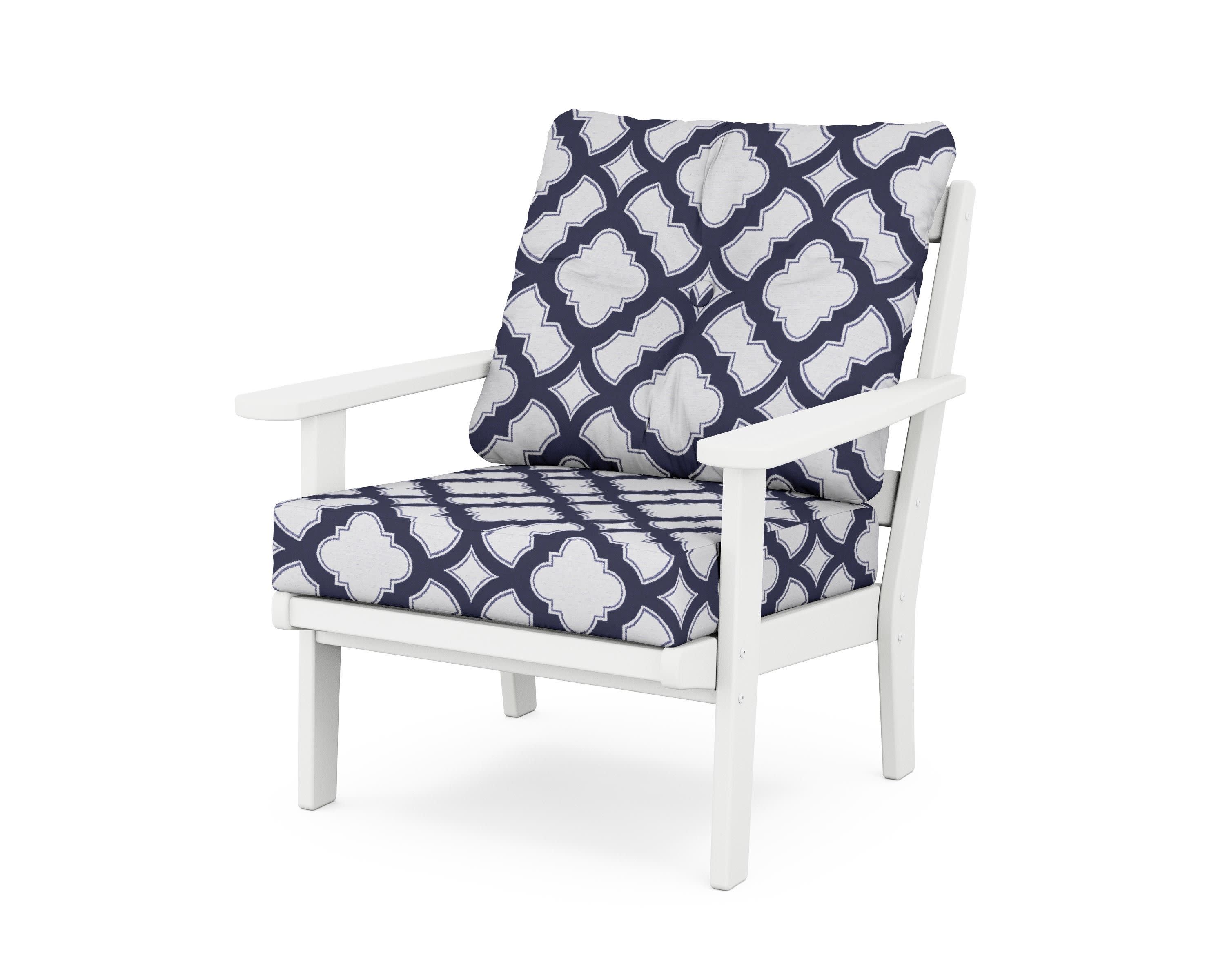Cape Cod Deep Seating Chair in Classic White / Trellis Navy