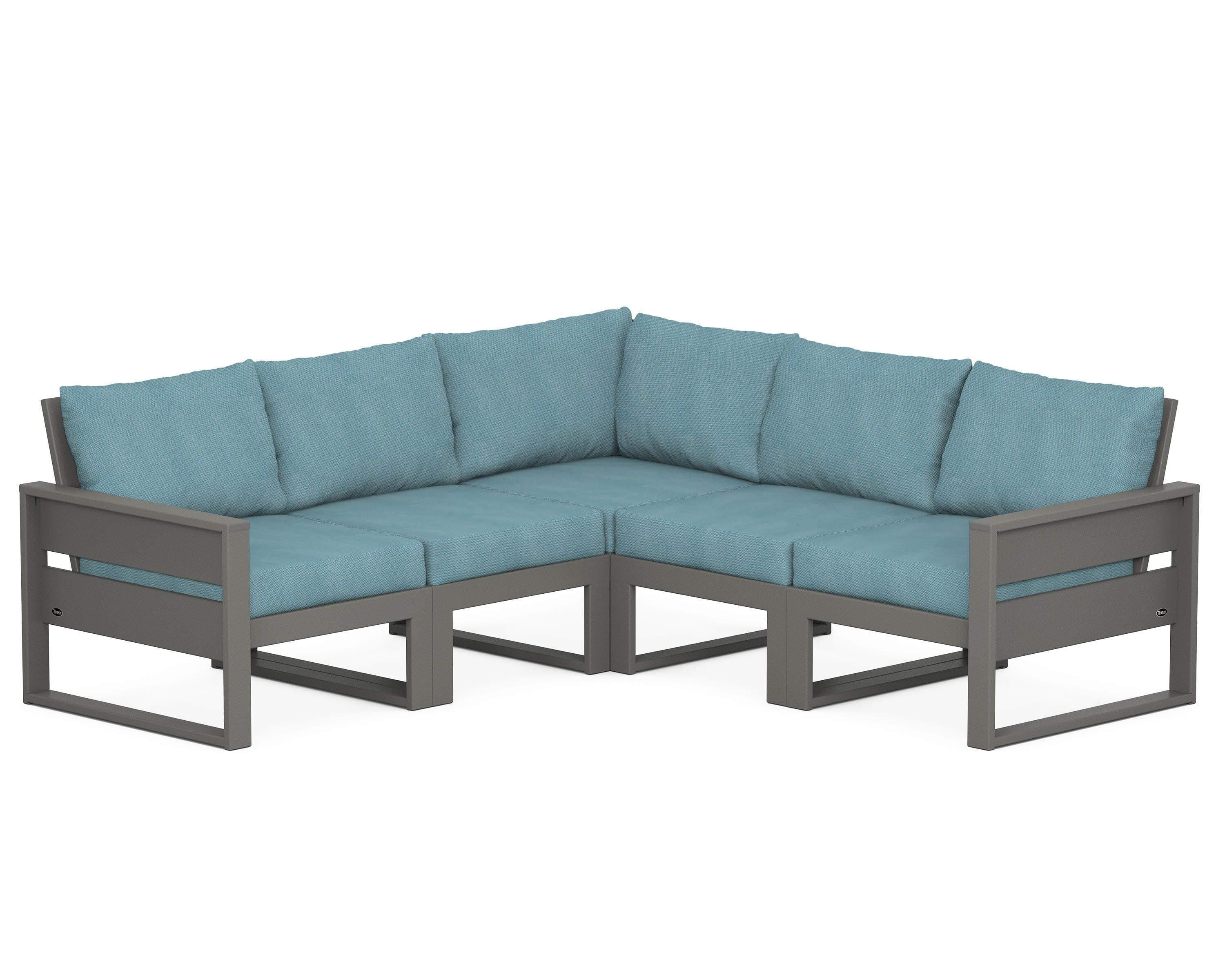 Eastport 5-Piece Sectional in Stepping Stone / Lattice Sky Blue