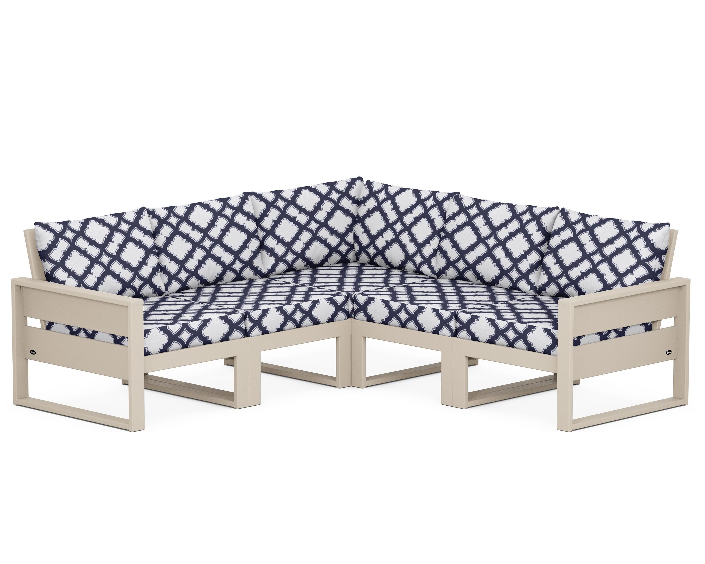 Eastport 5-Piece Sectional in Sand Castle / Trellis Navy