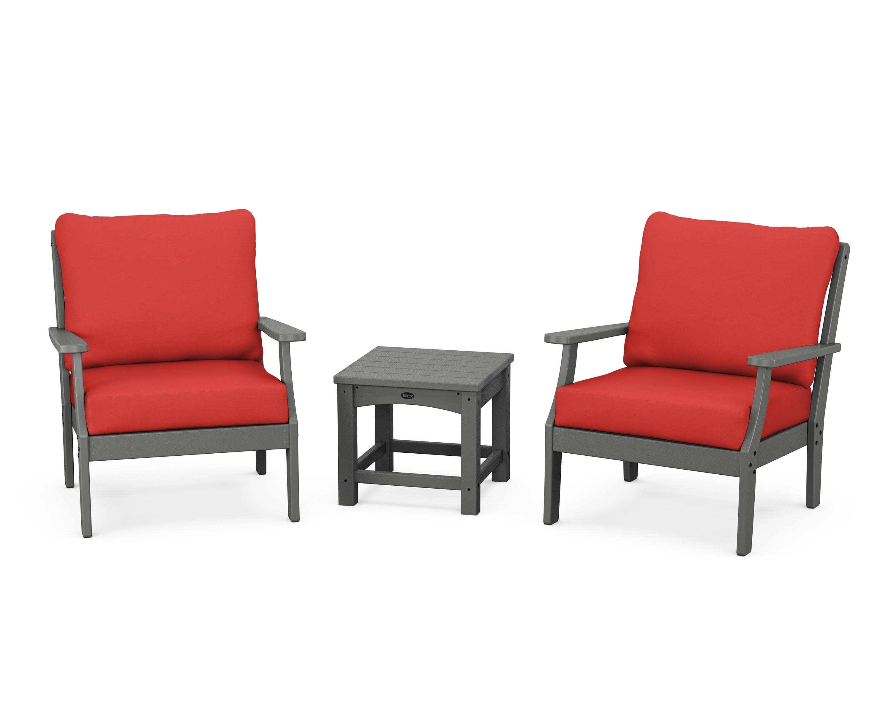 Yacht Club 3-Piece Deep Seating Set in Stepping Stone / Crimson Linen