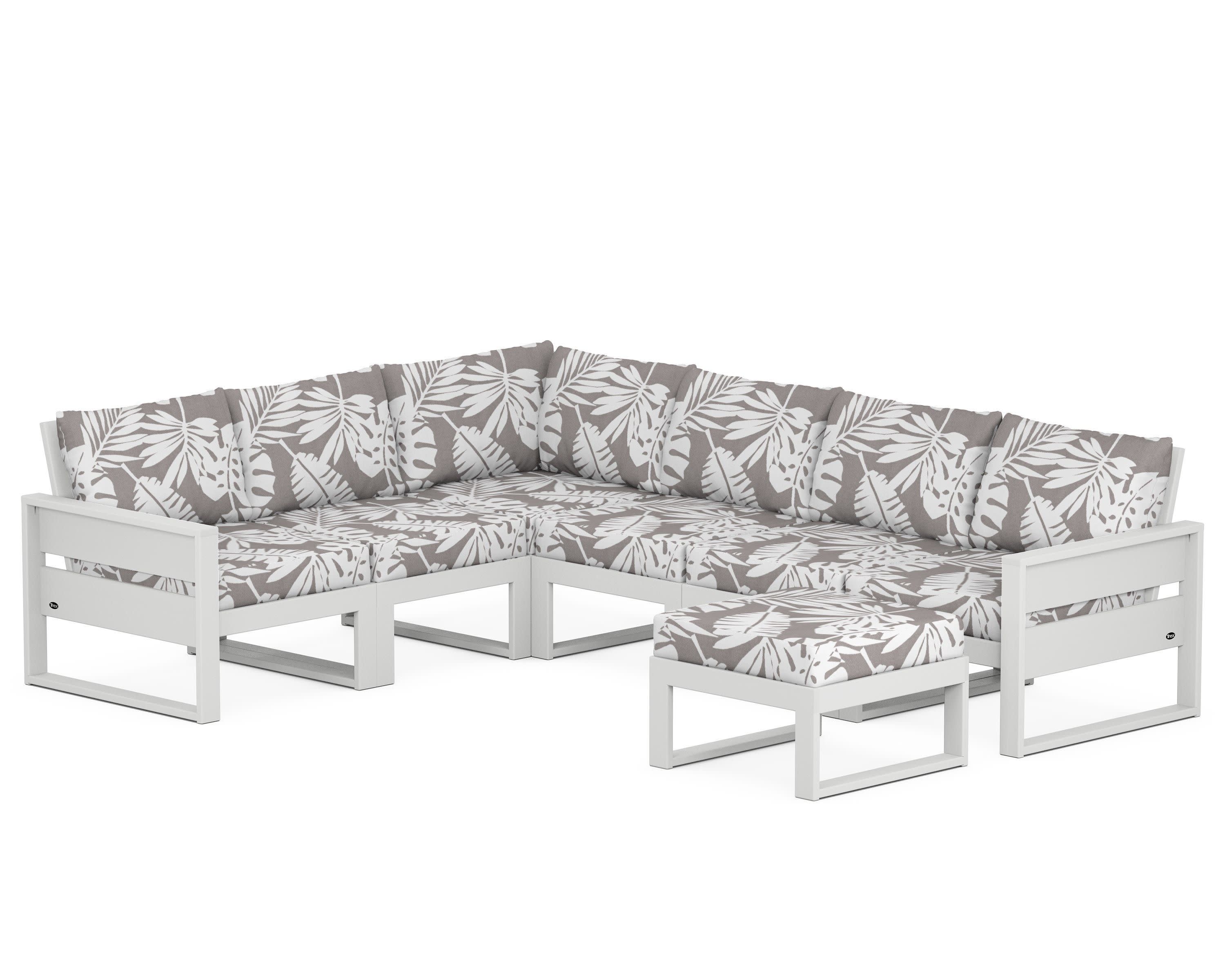 Eastport 6-Piece Sectional with Ottoman in Classic White / Leaf Grey Mist