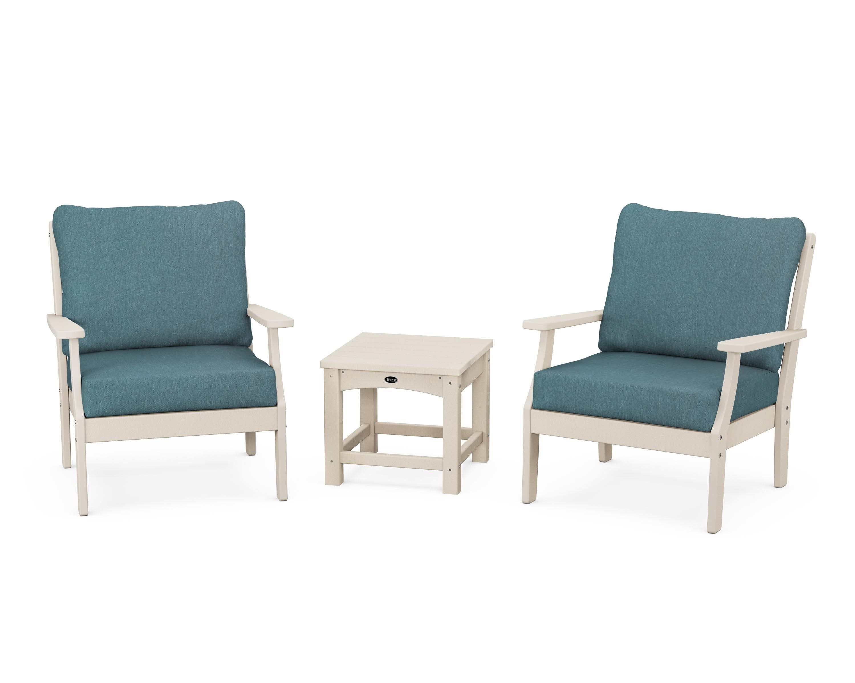 Yacht Club 3-Piece Deep Seating Set in Sand Castle / Ocean Teal