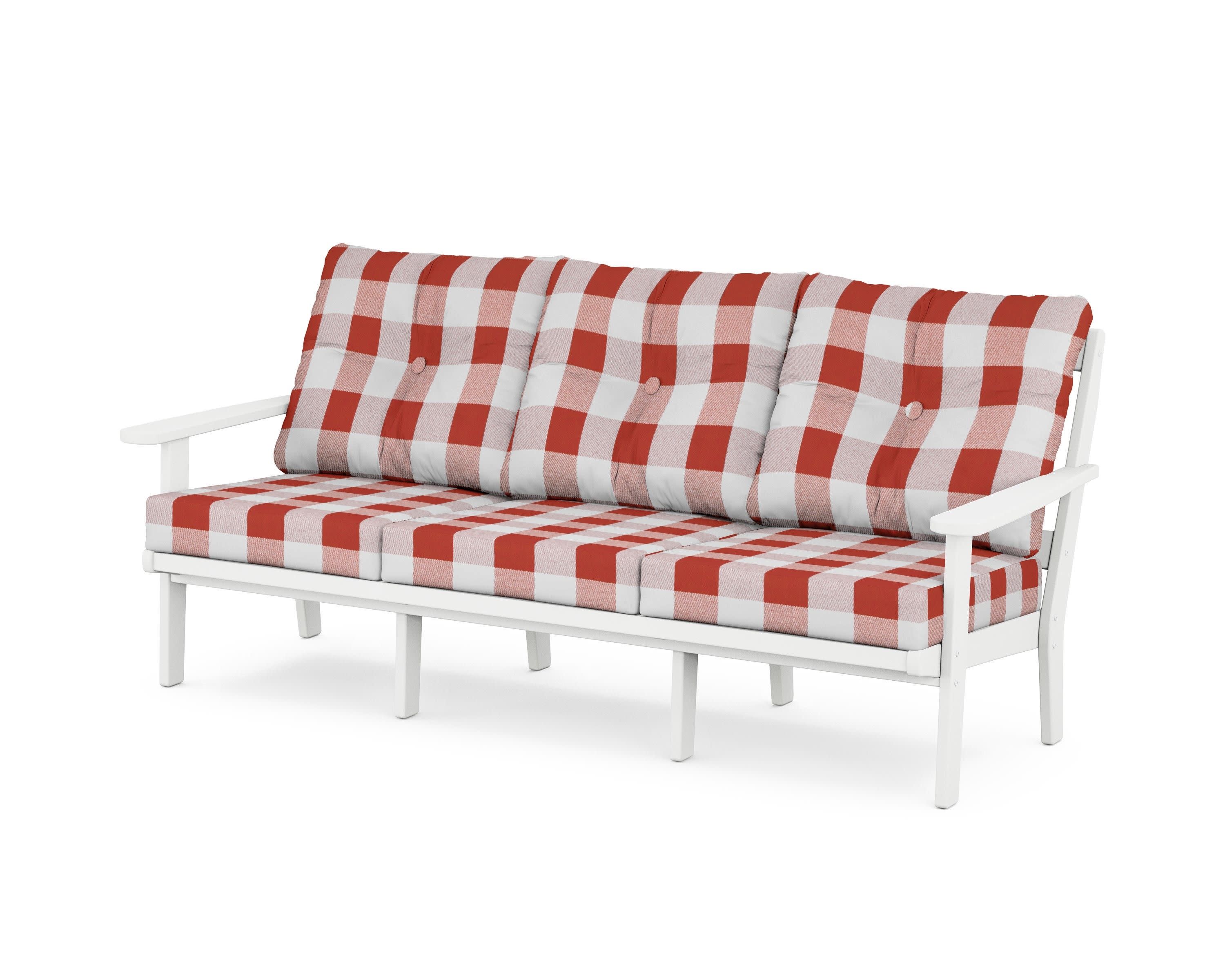 Cape Cod Deep Seating Sofa in Classic White / Buffalo Plaid Crimson
