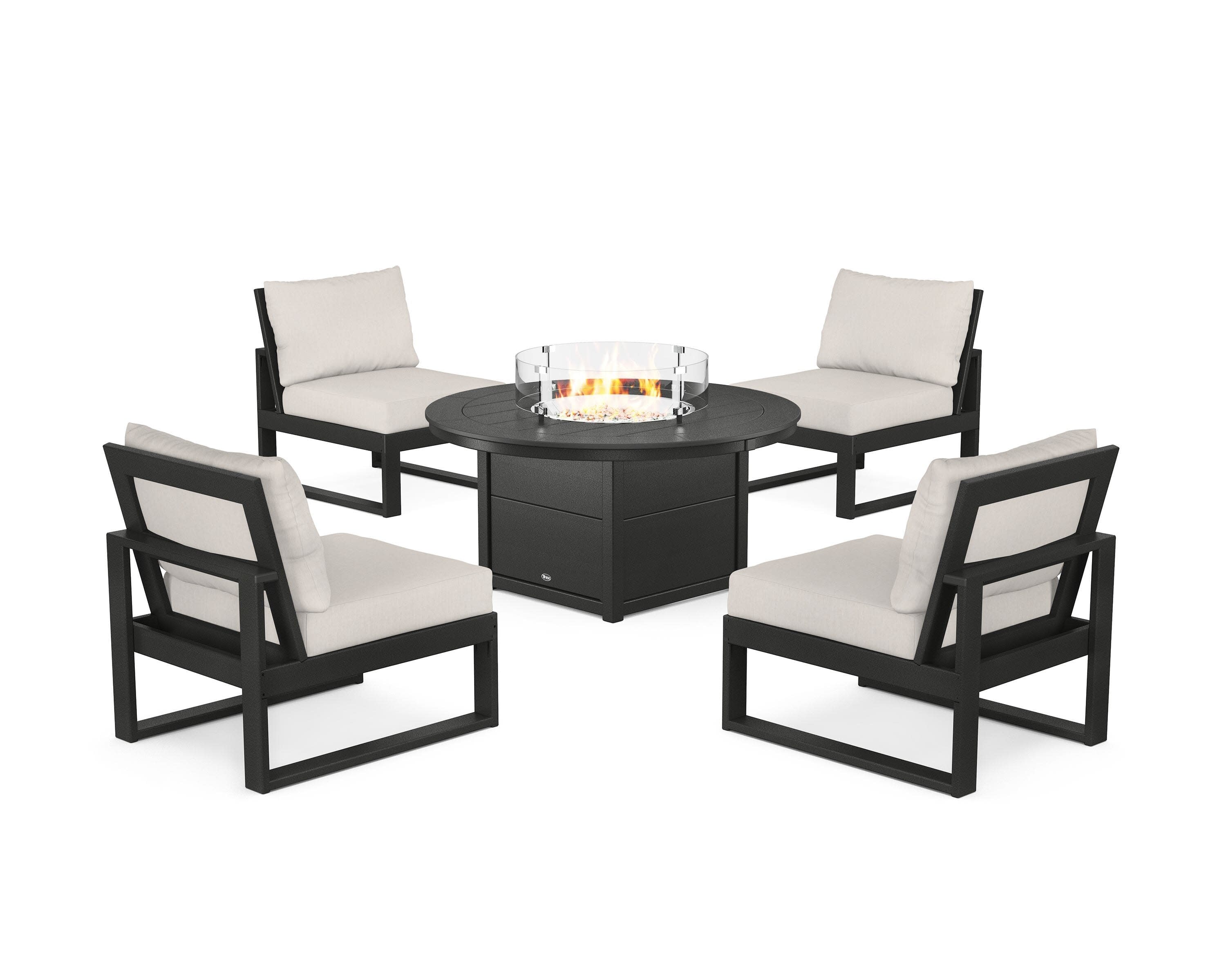 Eastport Modular 5-Piece Deep Seating Set with Round Fire Pit Table in Charcoal Black / Cast Ash