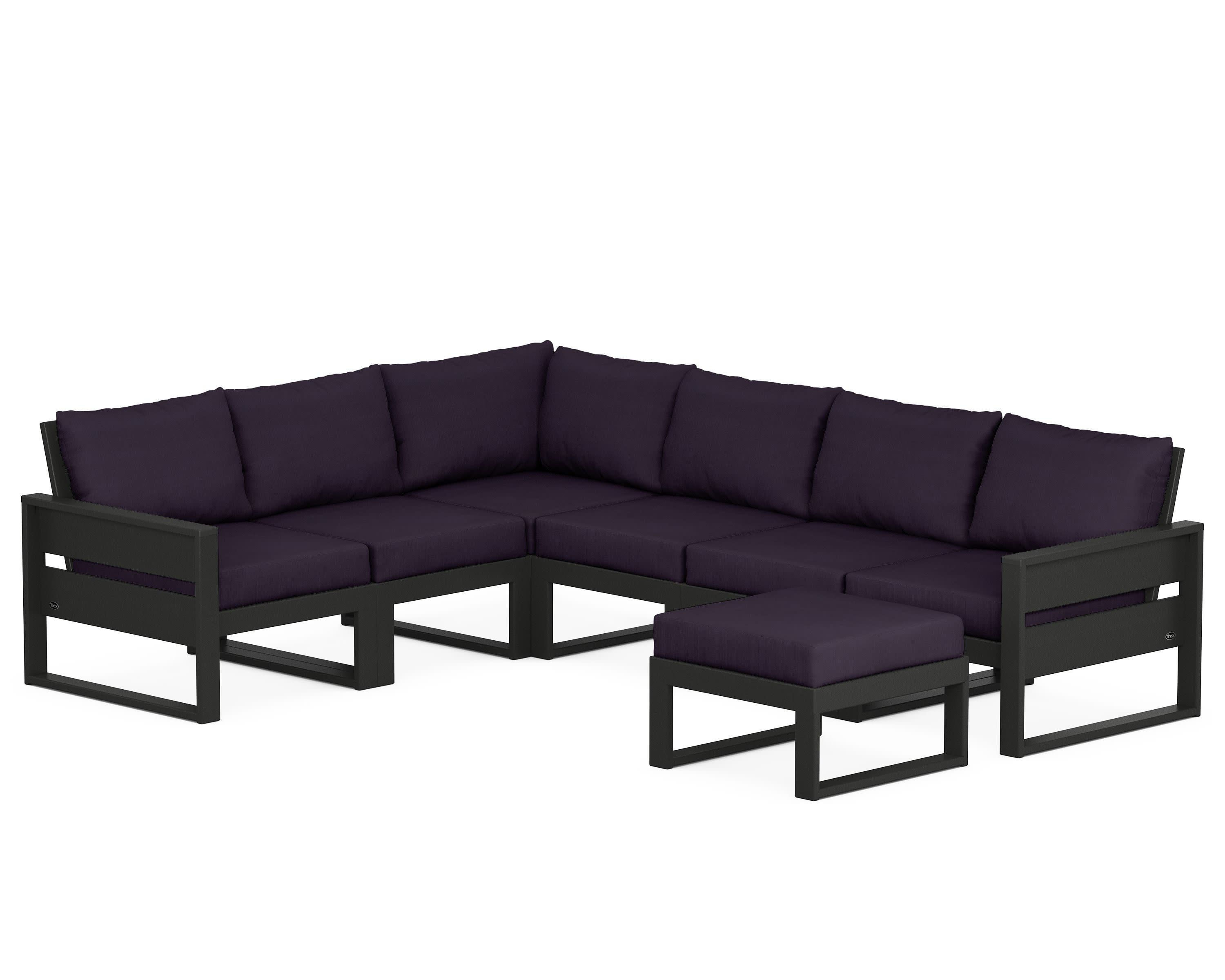 Eastport 6-Piece Sectional with Ottoman in Charcoal Black / Navy Linen