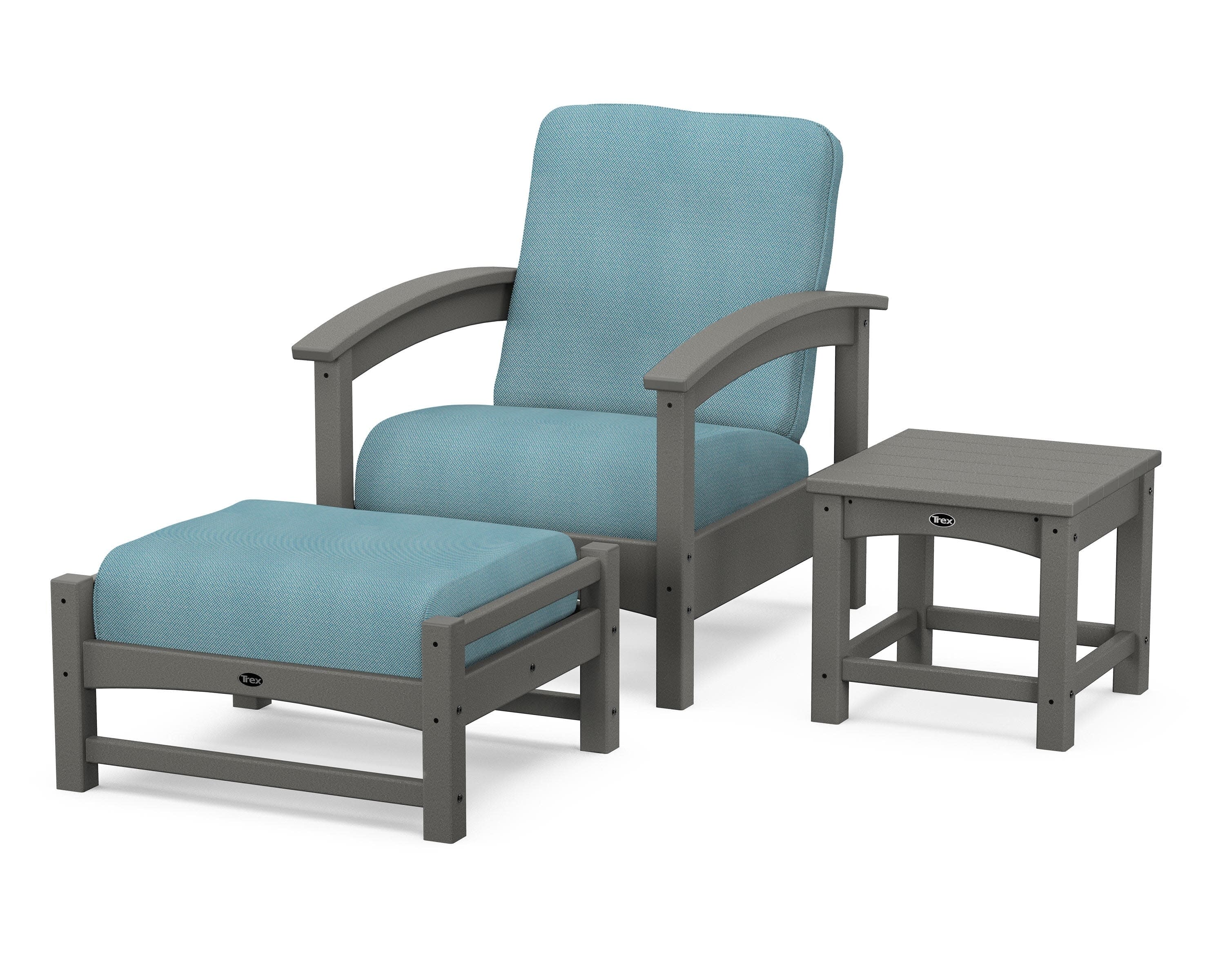 Rockport 3-Piece Deep Seating Set in Stepping Stone / Lattice Sky Blue