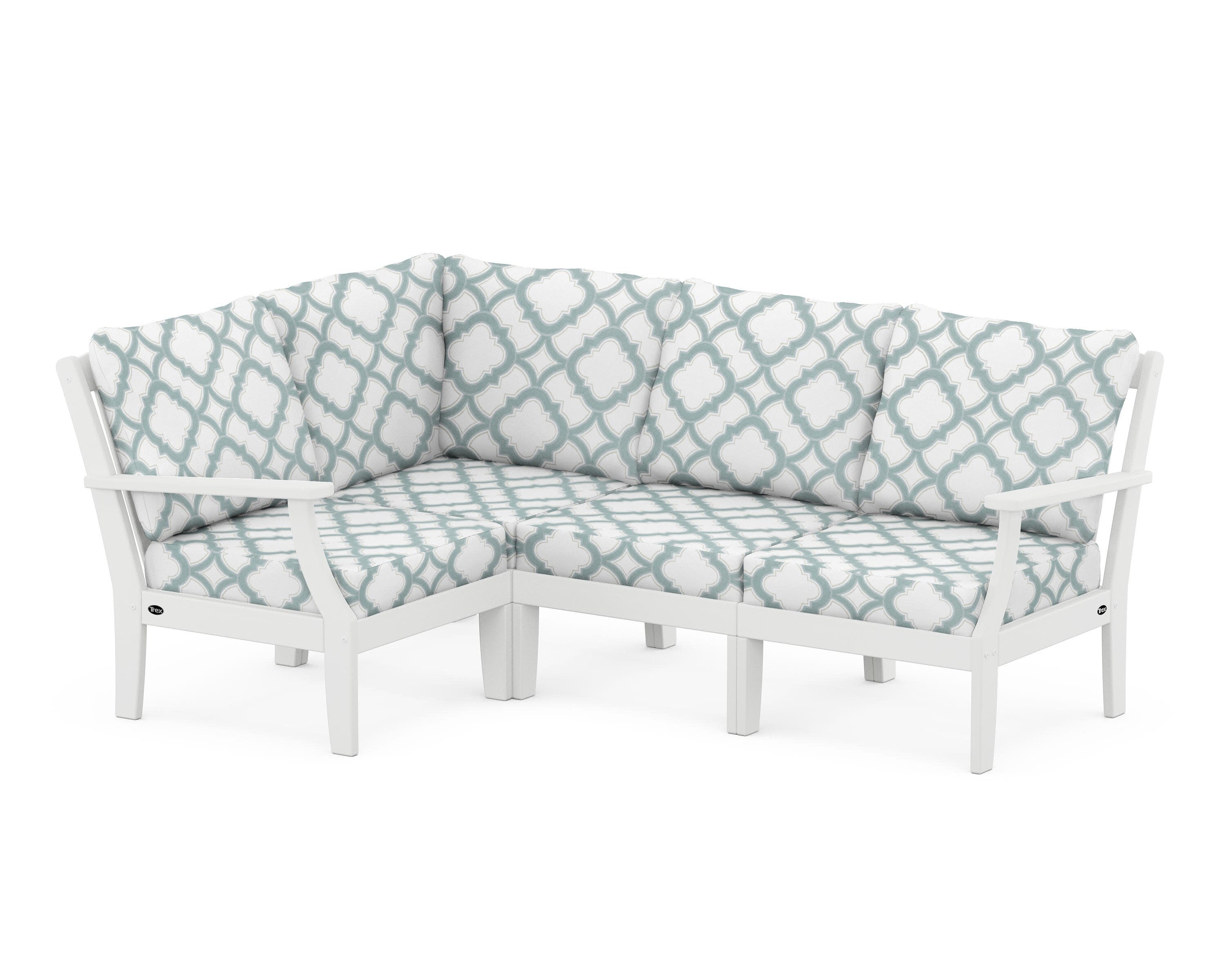 Yacht Club Modular 4-Piece Deep Seating Set in Classic White / Trellis Glacier Spa
