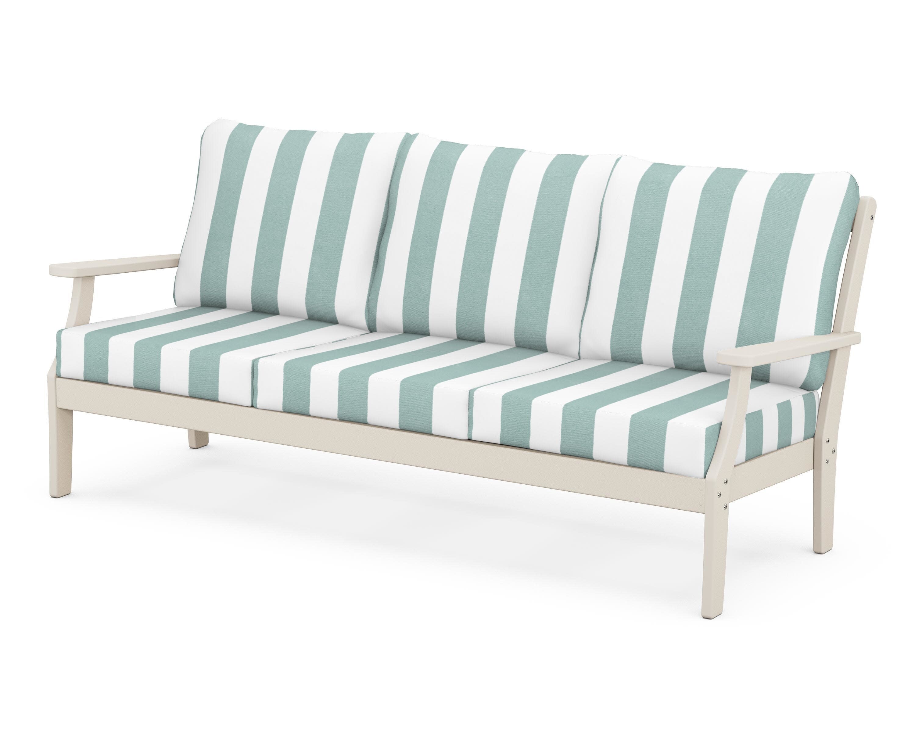 Yacht Club Deep Seating Sofa in Sand Castle / Cabana Stripe Glacier Spa