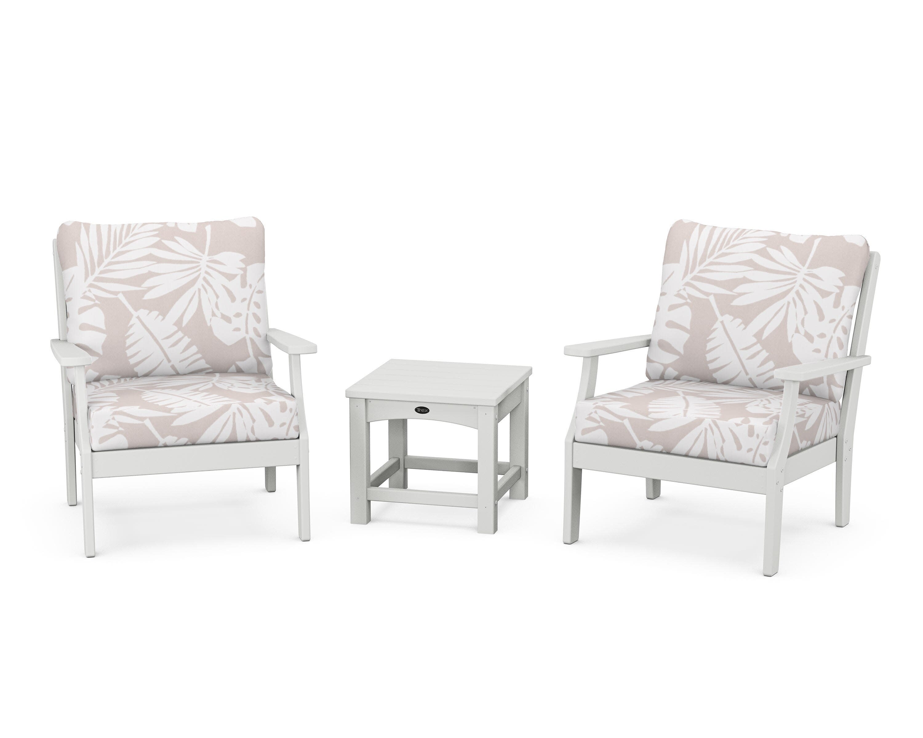 Yacht Club 3-Piece Deep Seating Set in Classic White / Leaf Dune Burlap