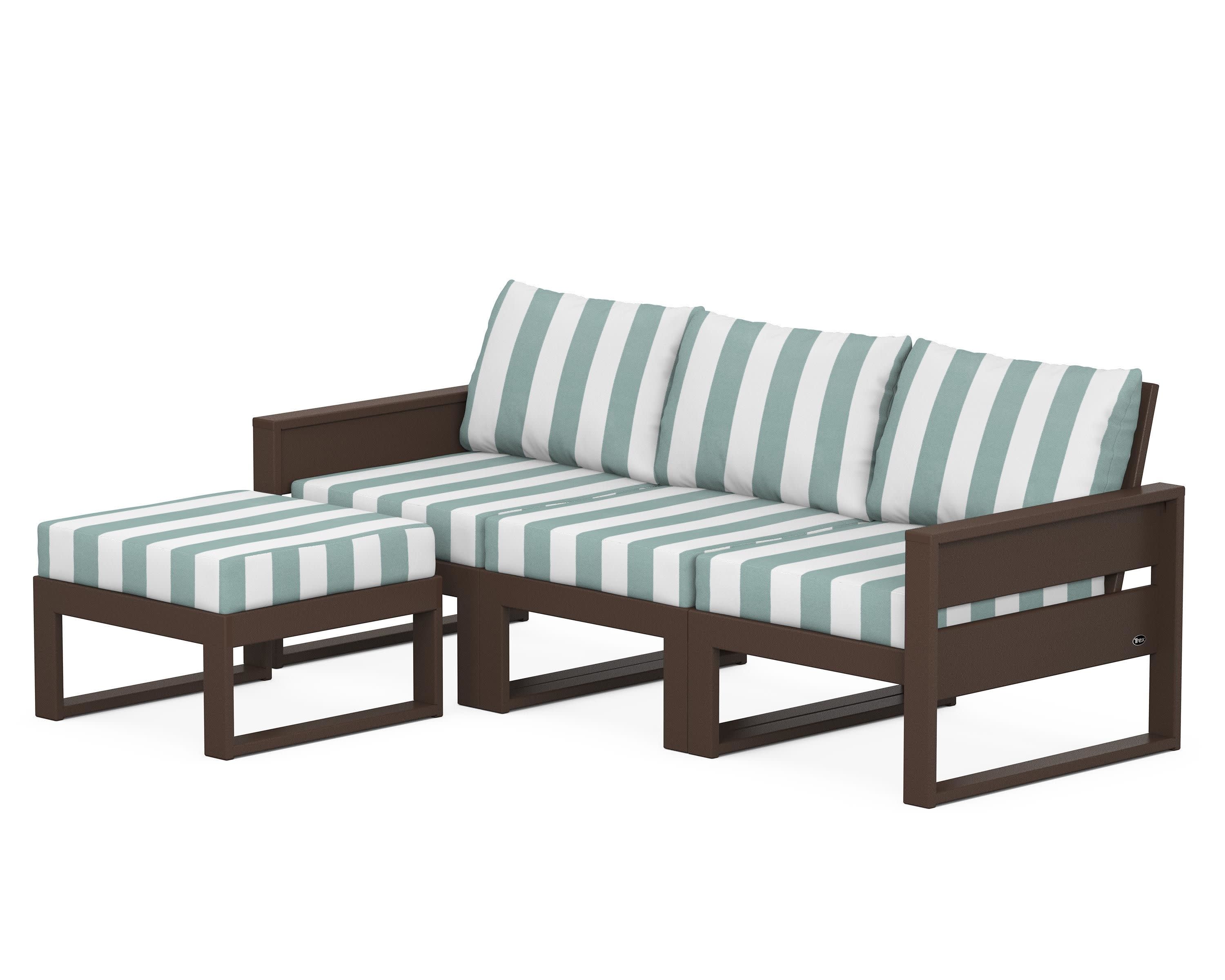 Eastport 4- Piece Sectional with Ottoman in Vintage Lantern / Cabana Stripe Glacier Spa
