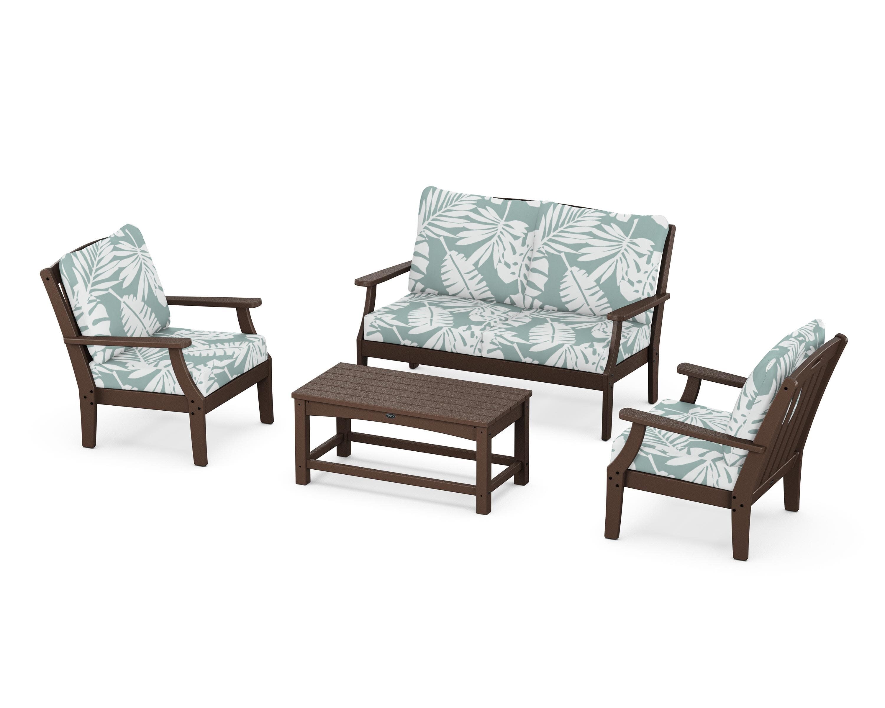 Yacht Club 4-Piece Deep Seating Chair Set in Vintage Lantern / Leaf Glacier Spa