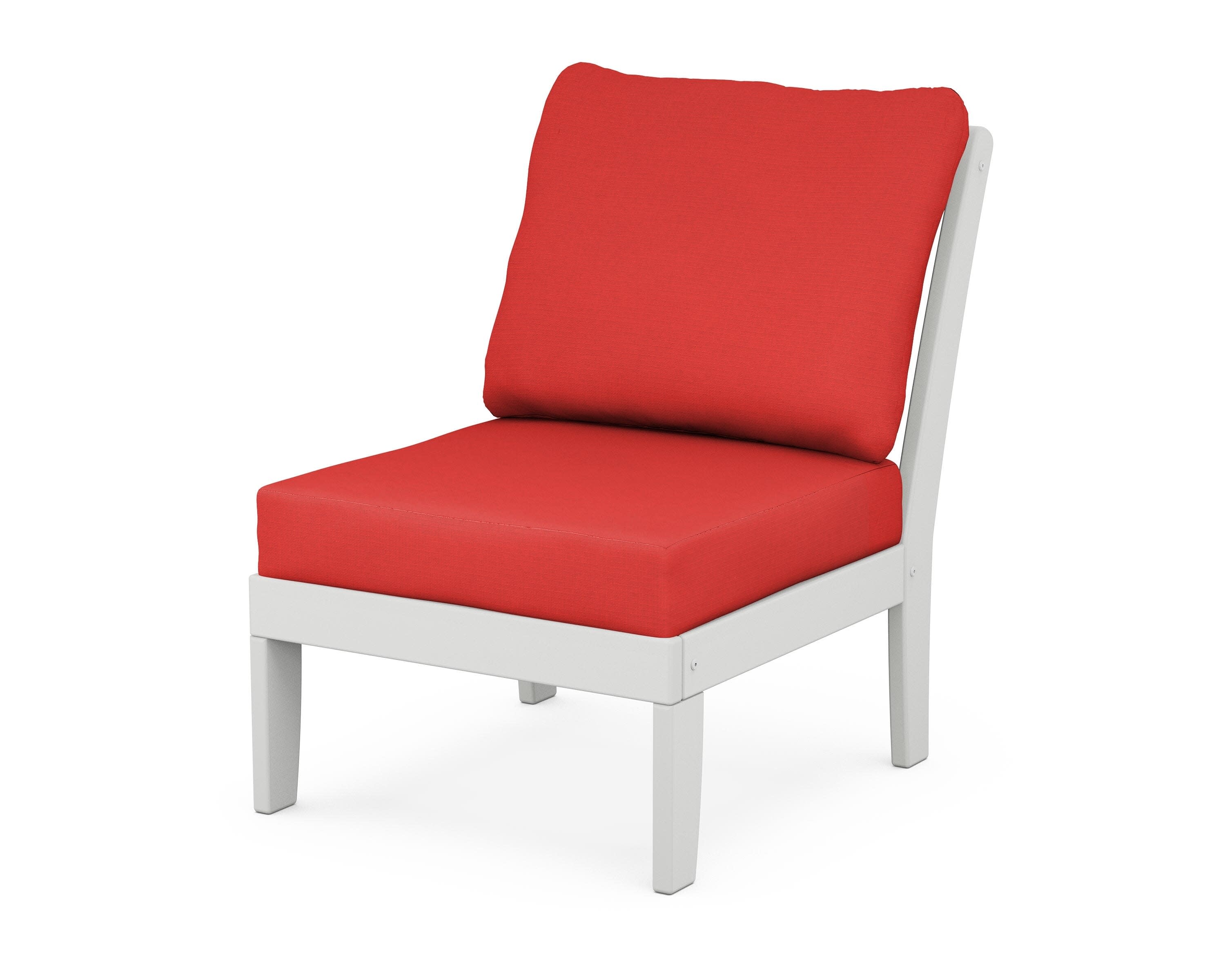 Yacht Club Modular Armless Chair in Classic White / Crimson Linen