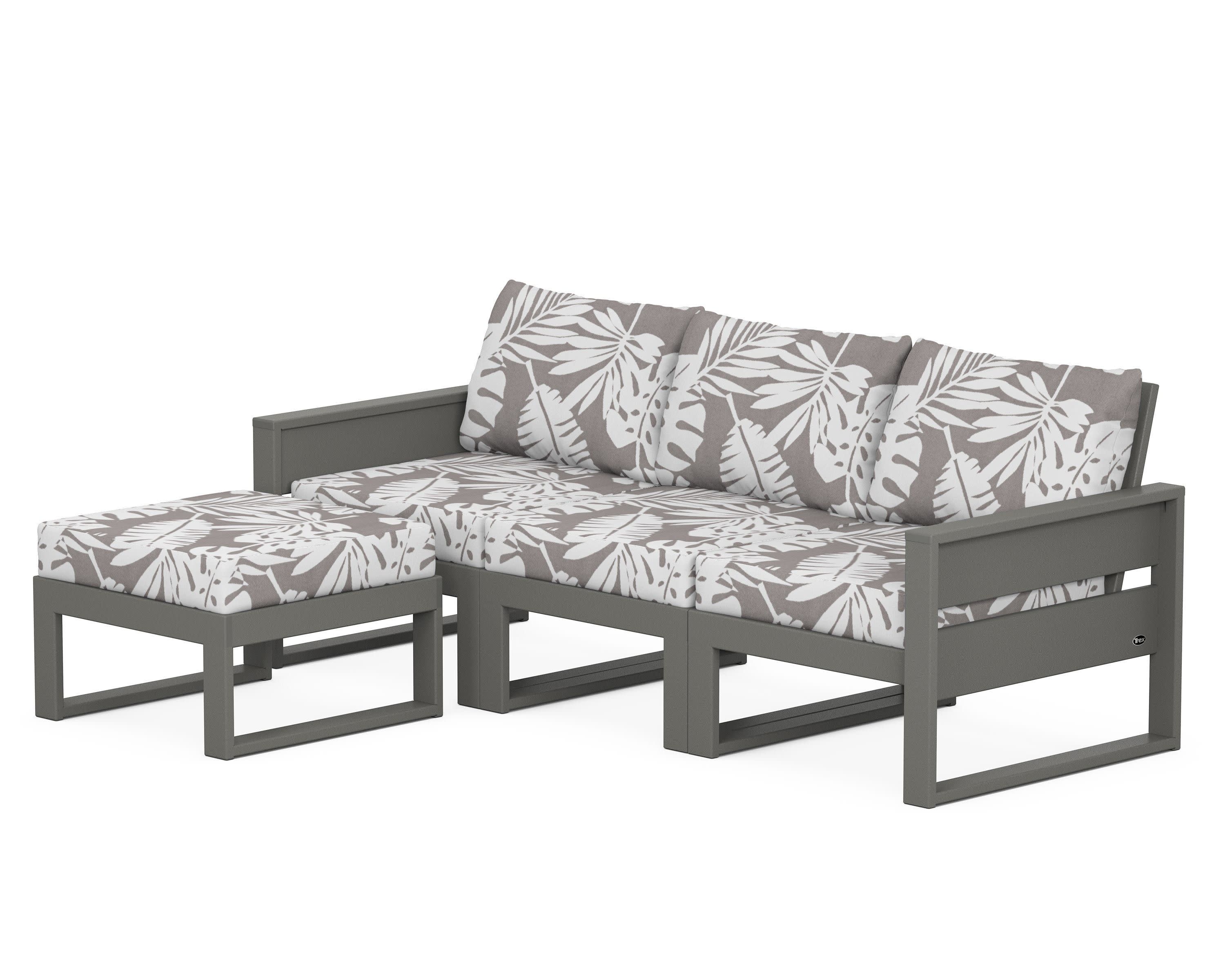 Eastport 4- Piece Sectional with Ottoman in Stepping Stone / Leaf Grey Mist