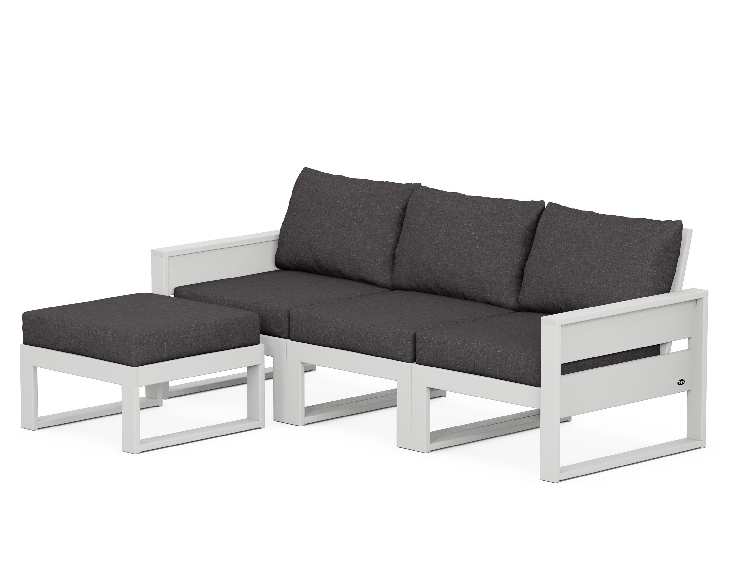 Eastport 4- Piece Sectional with Ottoman in Classic White / Ash Charcoal
