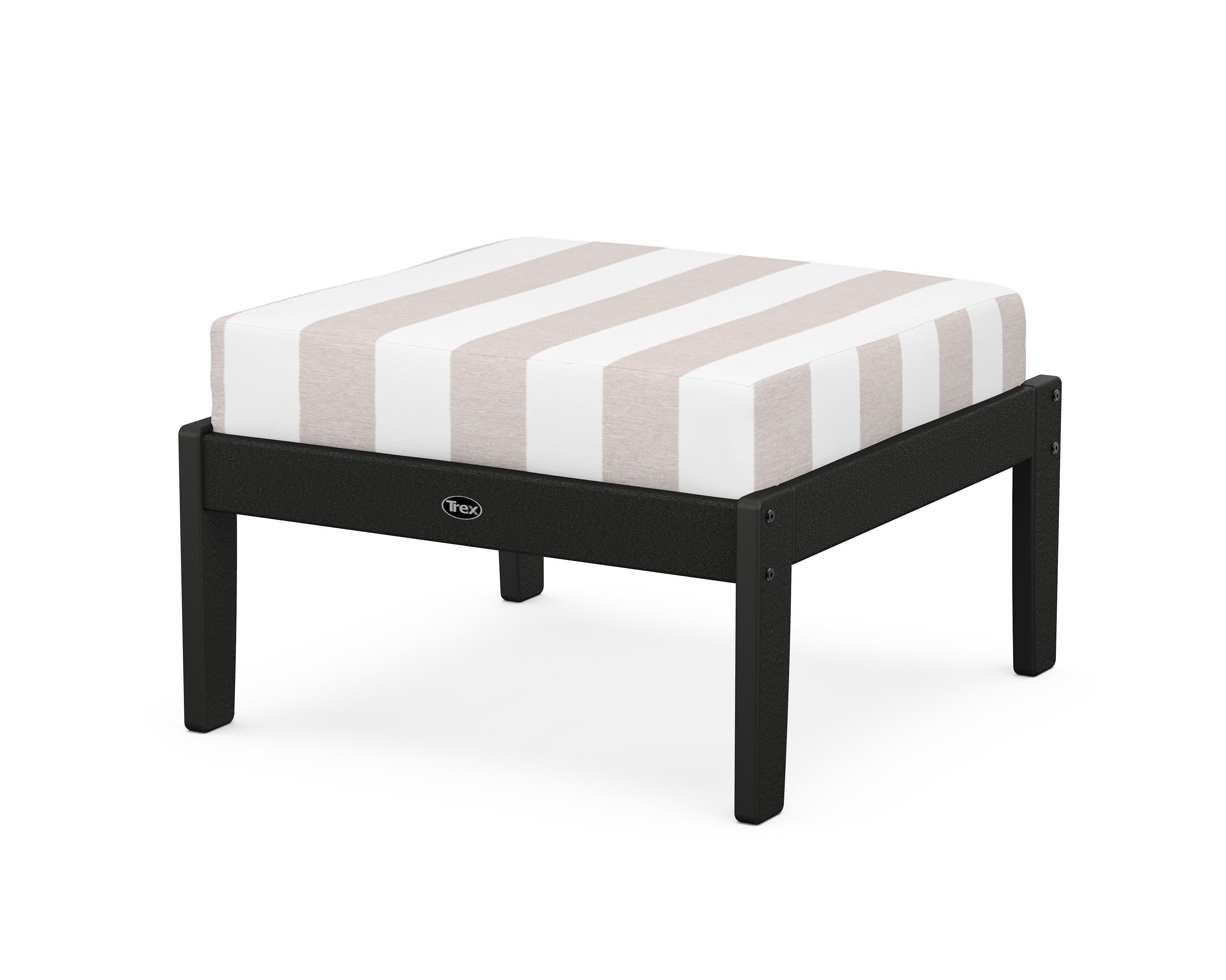 Yacht Club Deep Seating Ottoman in Charcoal Black / Cabana Stripe Dune Burlap
