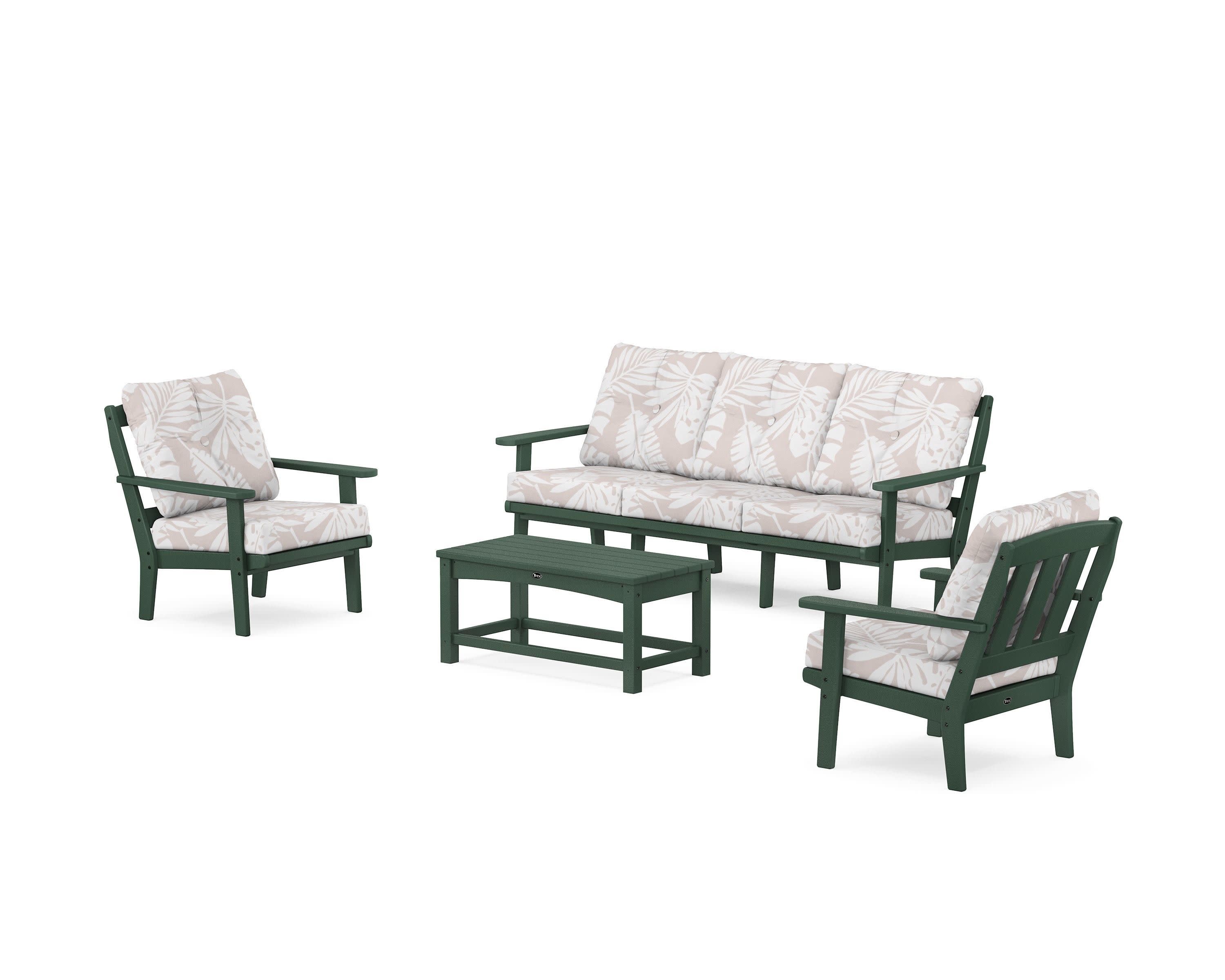 Cape Cod 4-Piece Deep Seating Set with Sofa in Rainforest Canopy / Leaf Dune Burlap