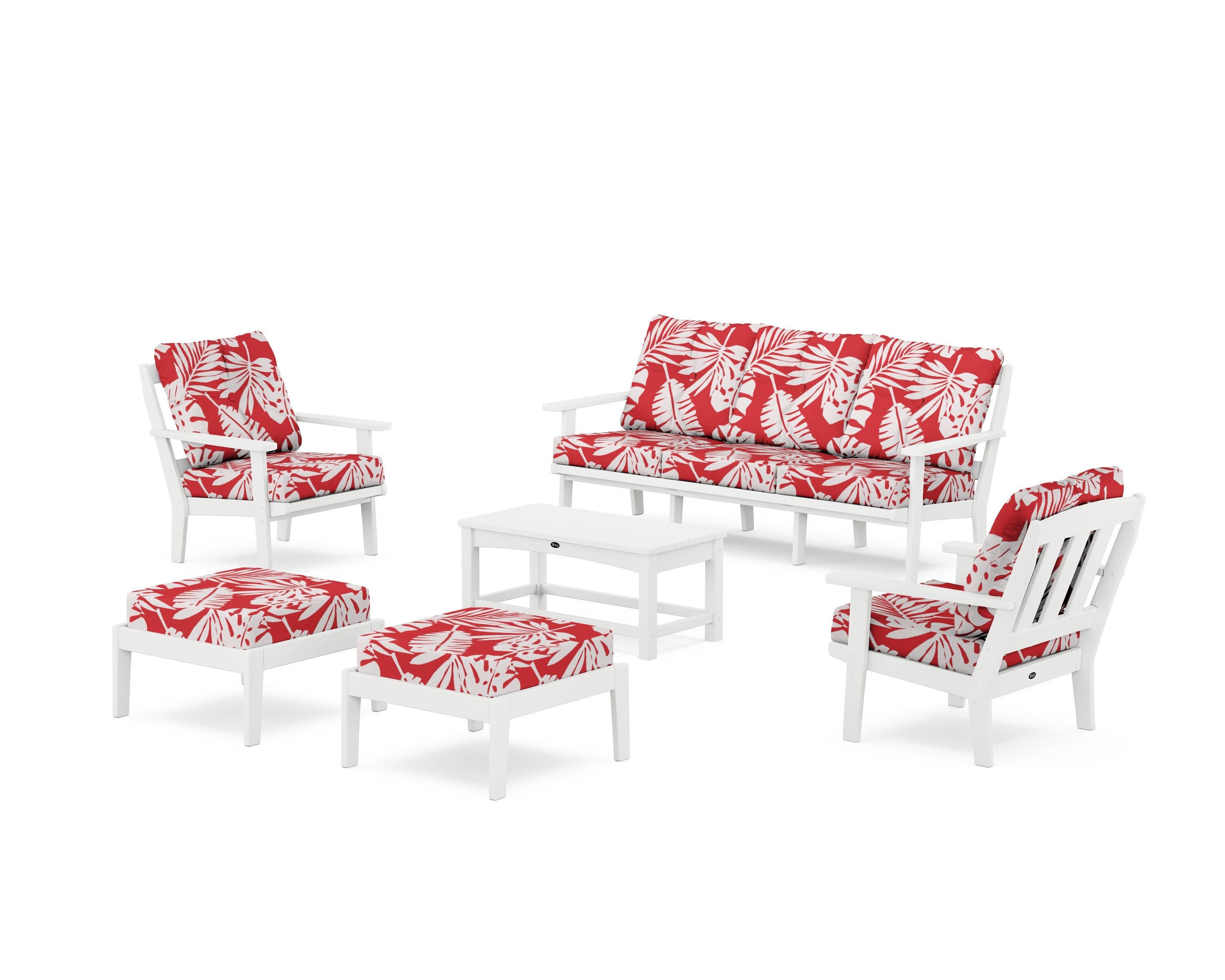 Cape Cod 6-Piece Lounge Sofa Set in Classic White / Leaf Crimson