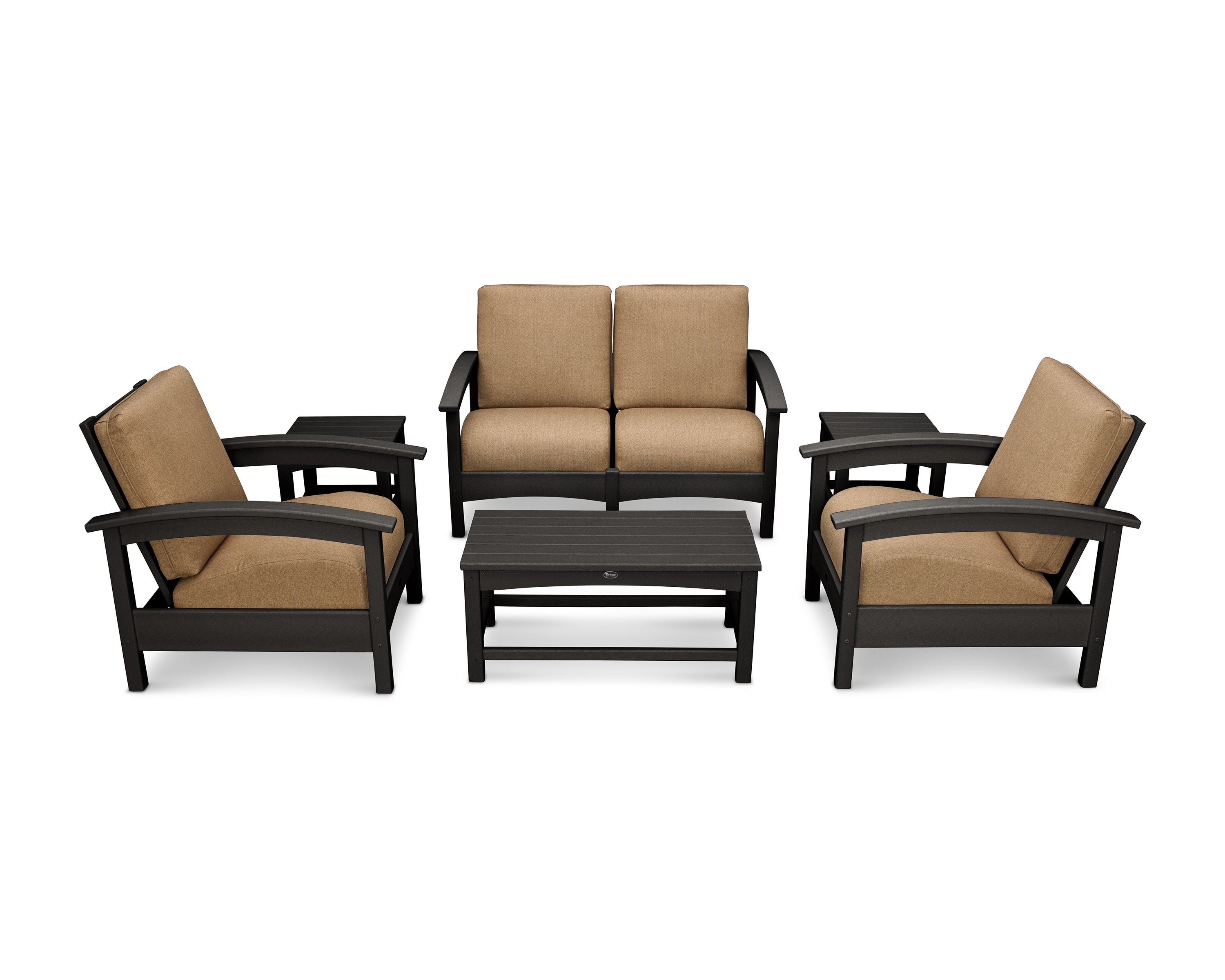Rockport Club 6-Piece Deep Seating Conversation Set in Charcoal Black / Sesame