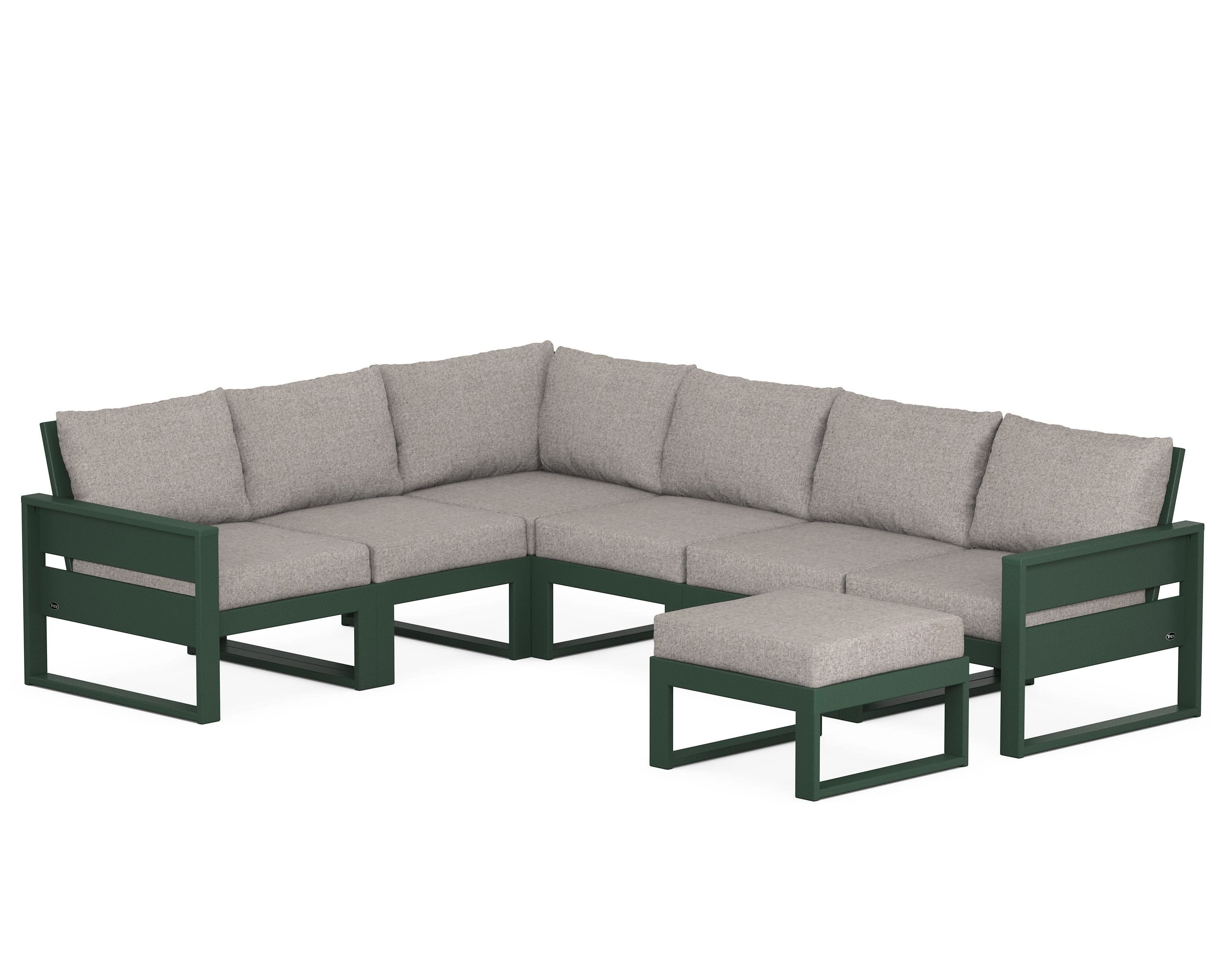 Eastport 6-Piece Sectional with Ottoman in Rainforest Canopy / Weathered Tweed