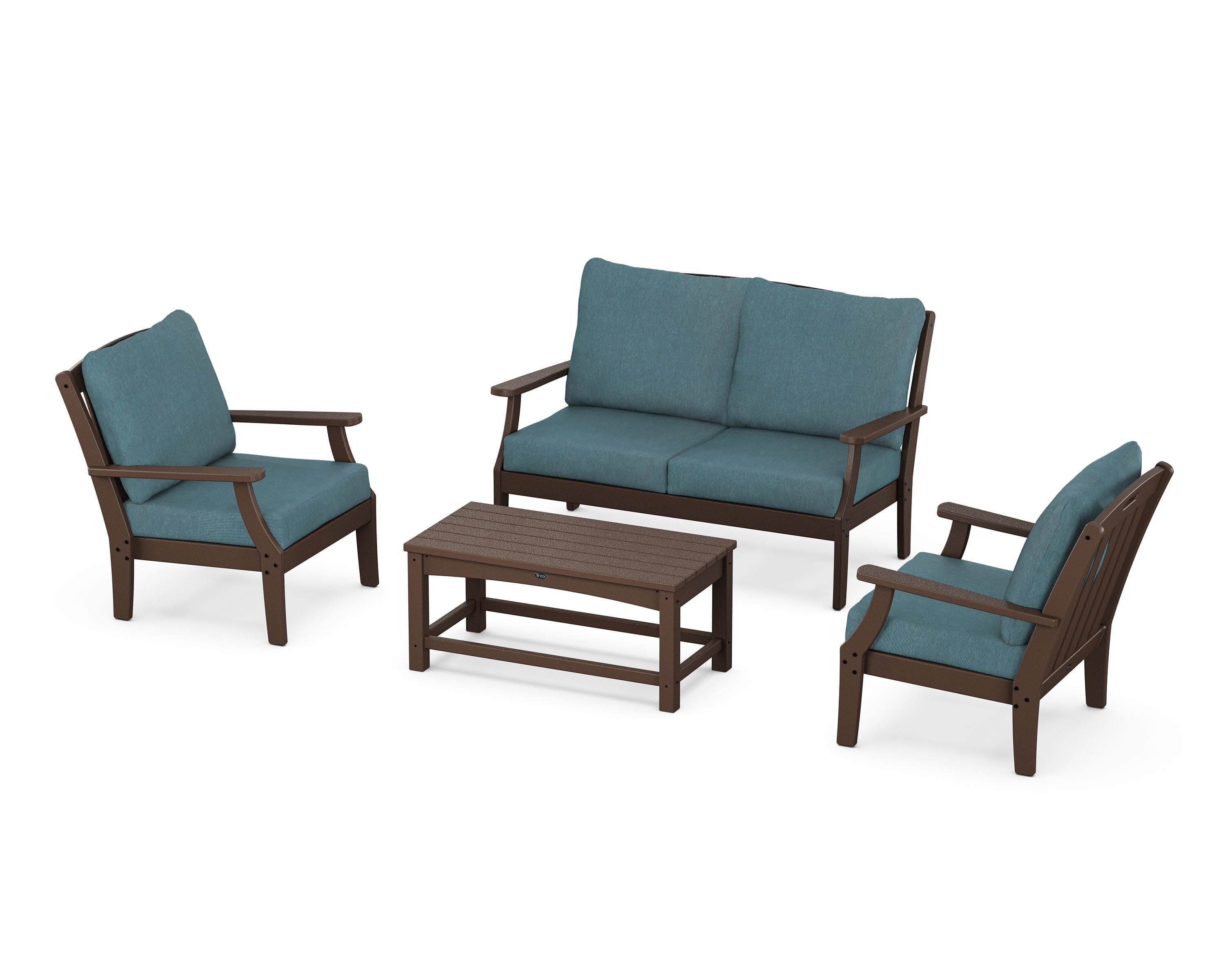 Yacht Club 4-Piece Deep Seating Chair Set in Vintage Lantern / Ocean Teal