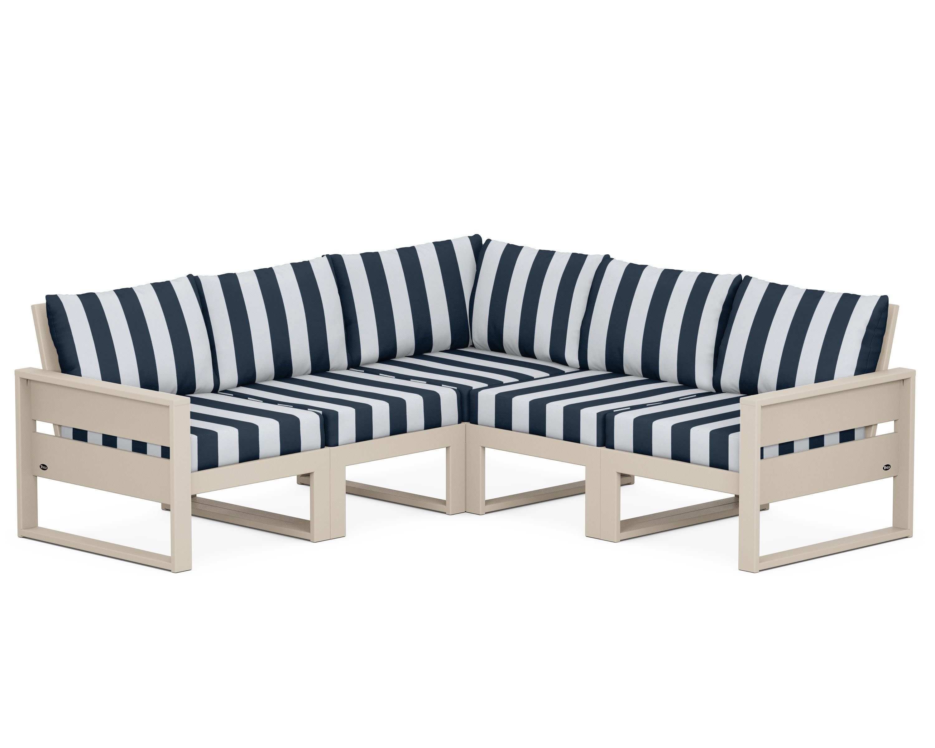 Eastport 5-Piece Sectional in Sand Castle / Cabana Stripe Marine Indigo