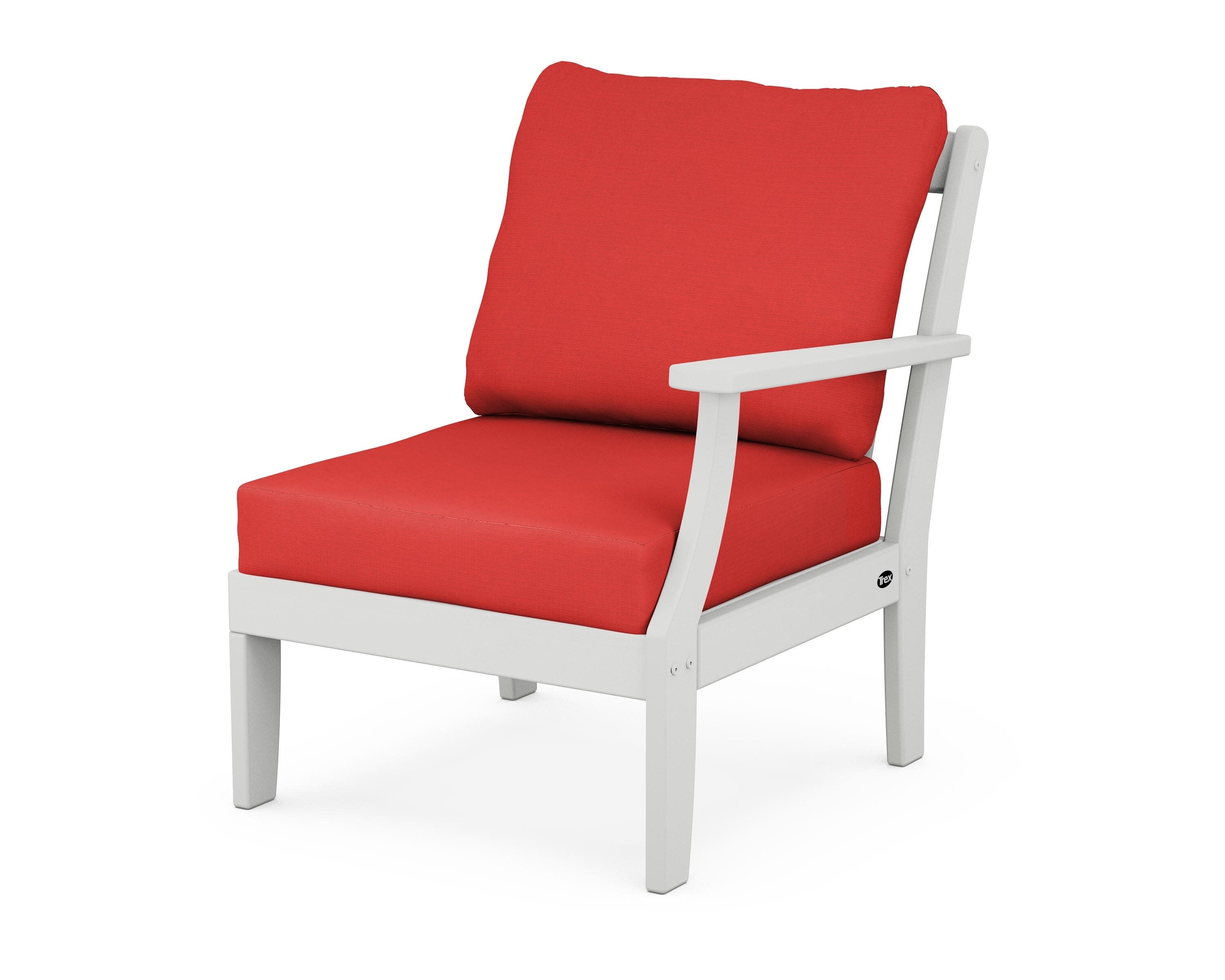 Yacht Club Modular Right Arm Chair in Classic White / Crimson Linen