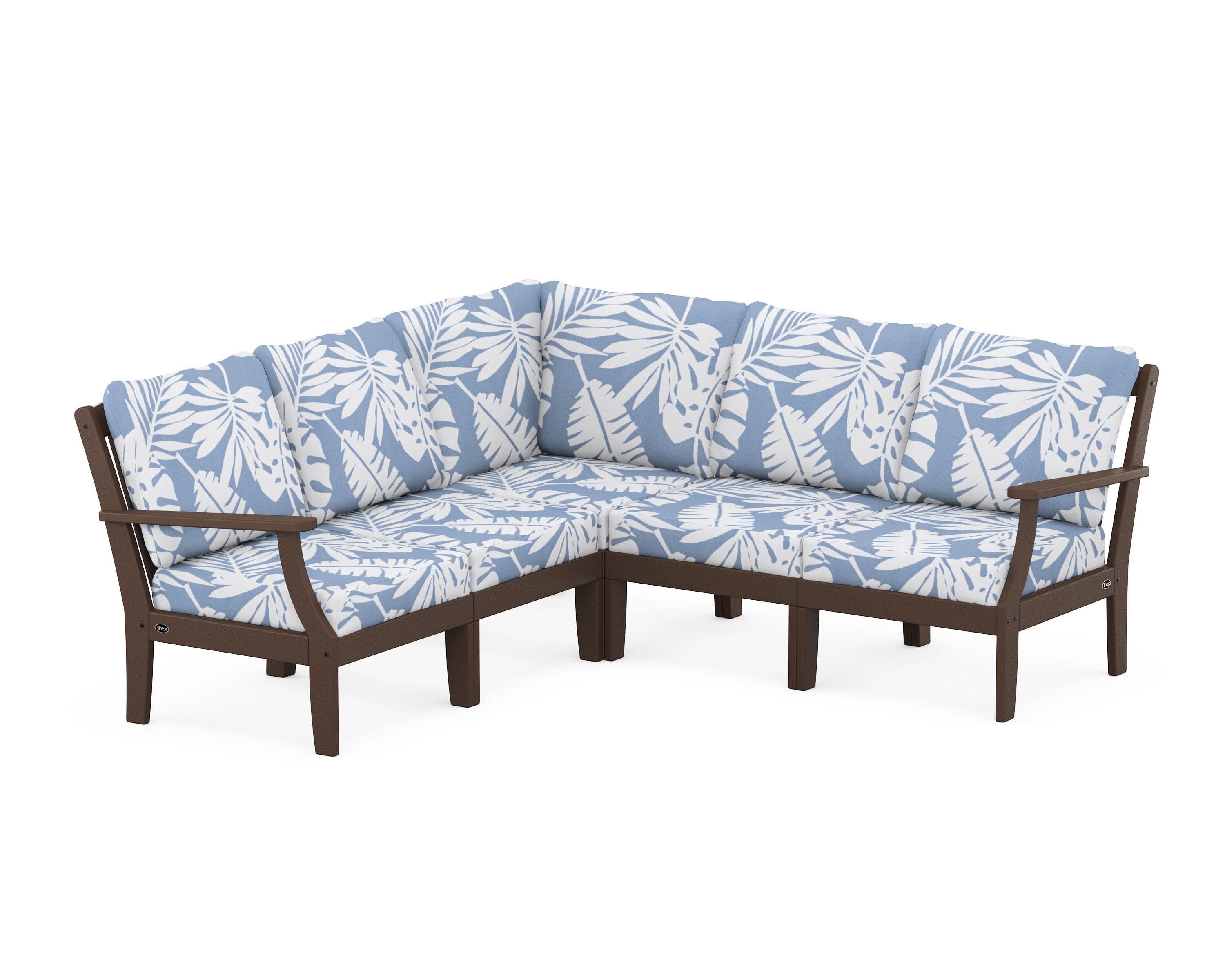 Yacht Club Modular 5-Piece Deep Seating Set in Vintage Lantern / Leaf Sky Blue