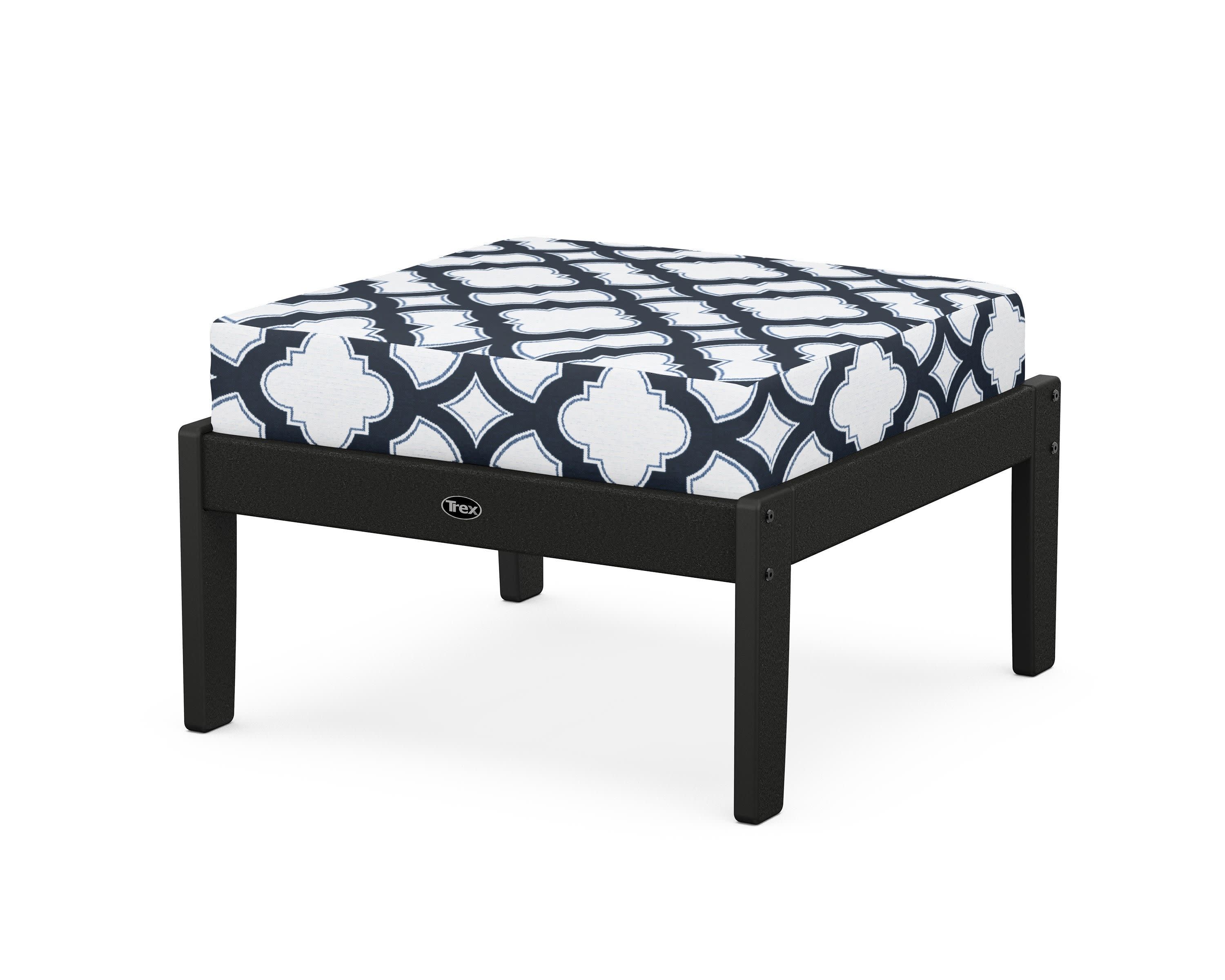 Yacht Club Deep Seating Ottoman in Charcoal Black / Trellis Marine Indigo