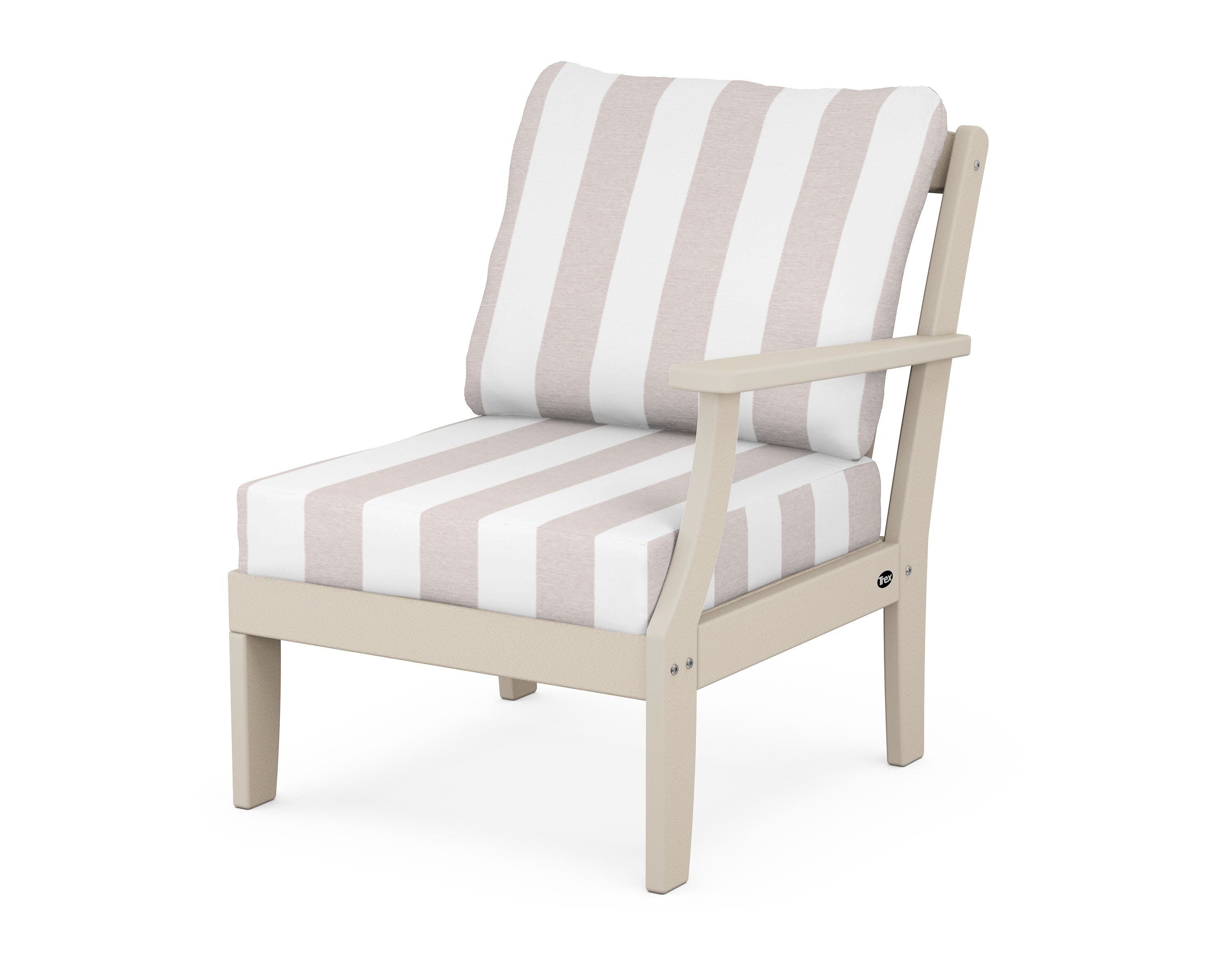 Yacht Club Modular Right Arm Chair in Sand Castle / Cabana Stripe Dune Burlap