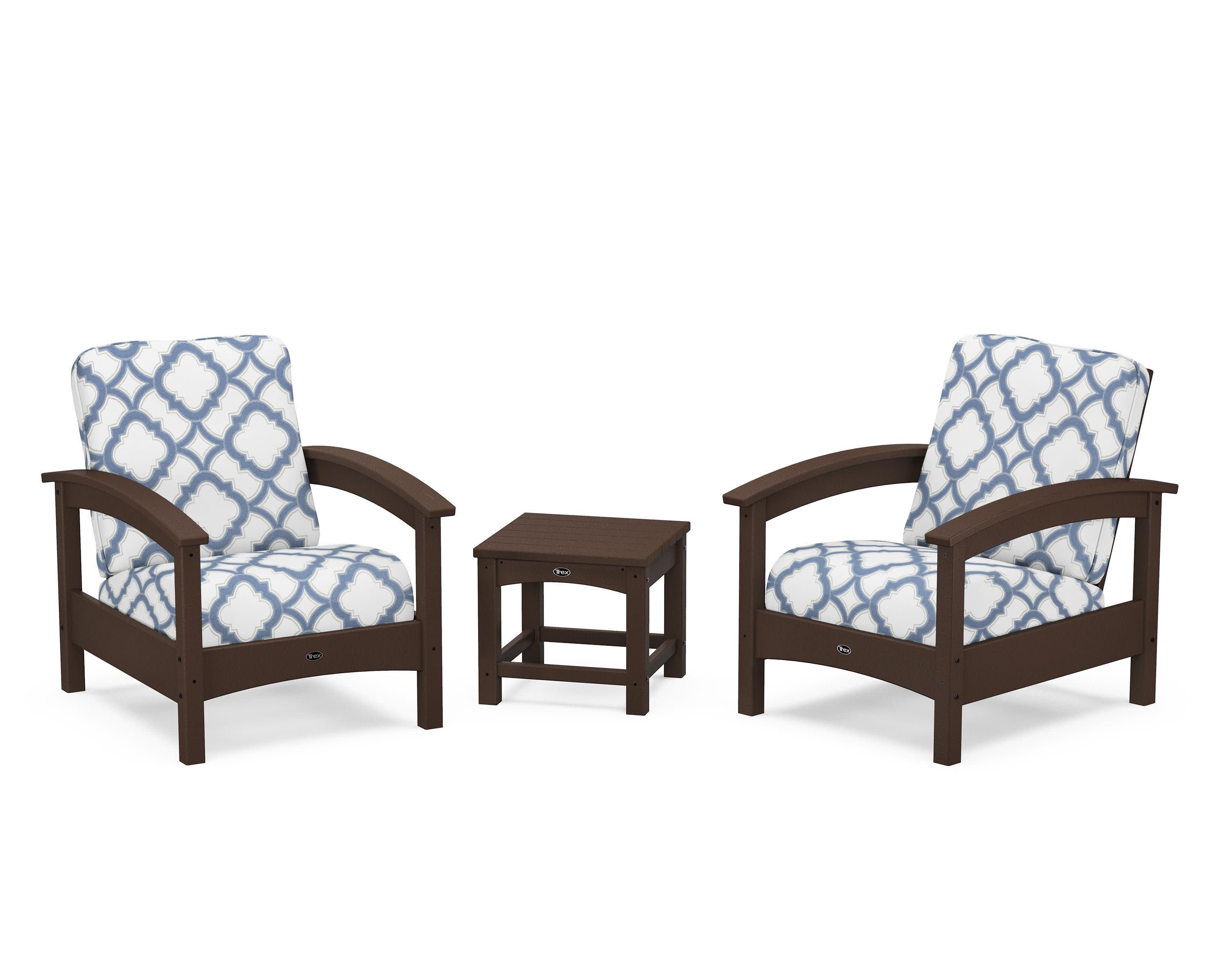 Rockport Club 3-Piece Deep Seating Conversation Set in Vintage Lantern / Trellis Sky Blue